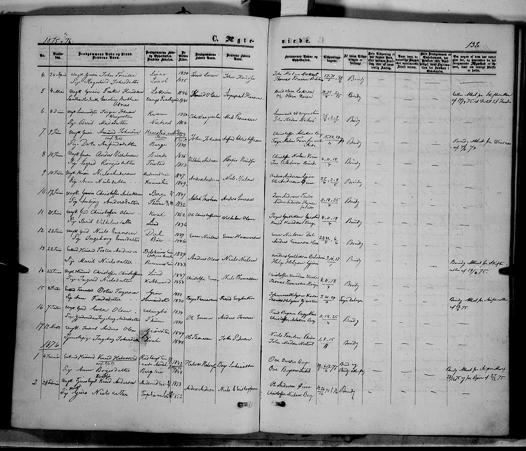 Vang prestekontor, Valdres, SAH/PREST-140/H/Ha/L0007: Parish register (official) no. 7, 1865-1881, p. 138