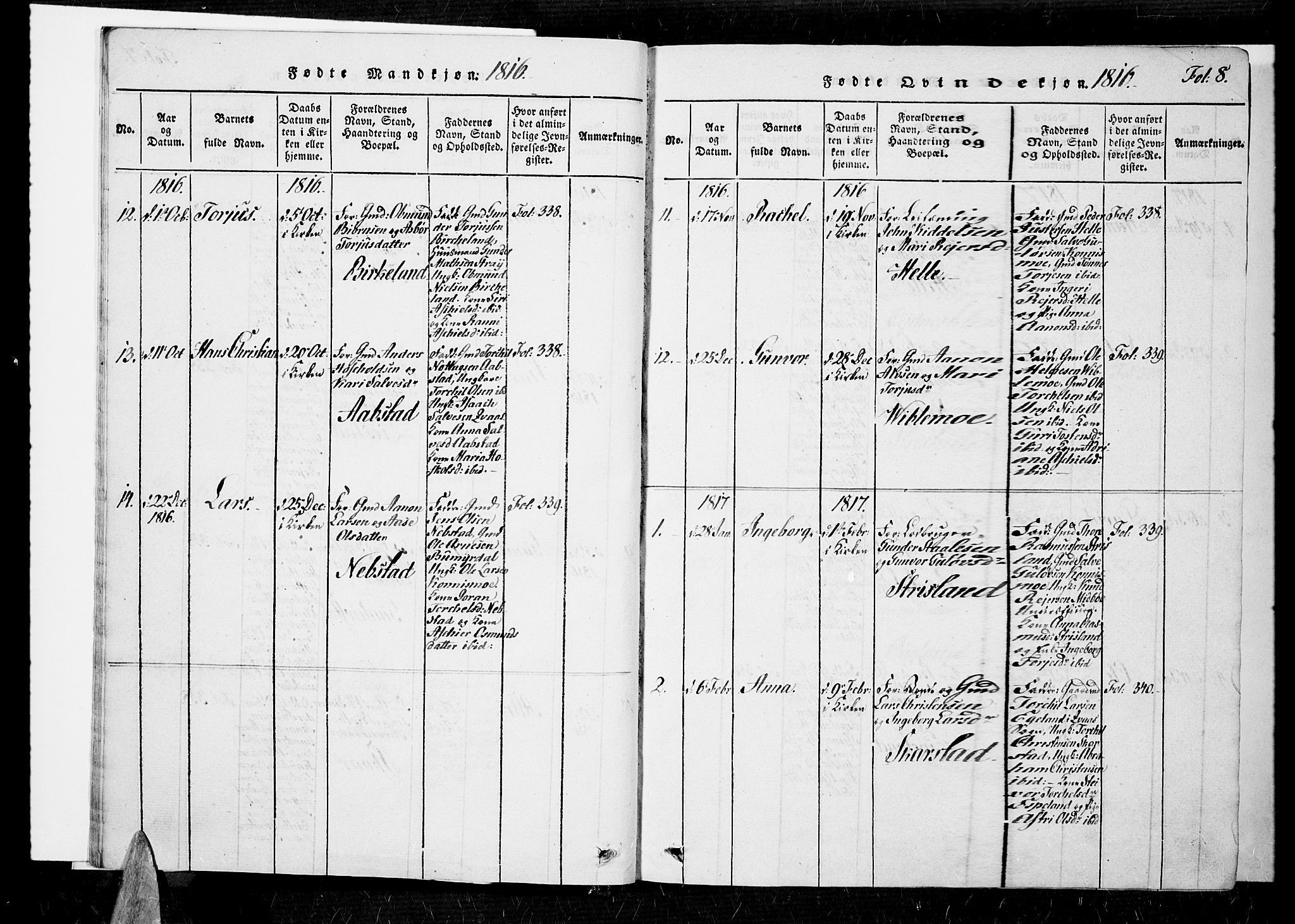 Nord-Audnedal sokneprestkontor, SAK/1111-0032/F/Fa/Faa/L0001: Parish register (official) no. A 1, 1815-1856, p. 8