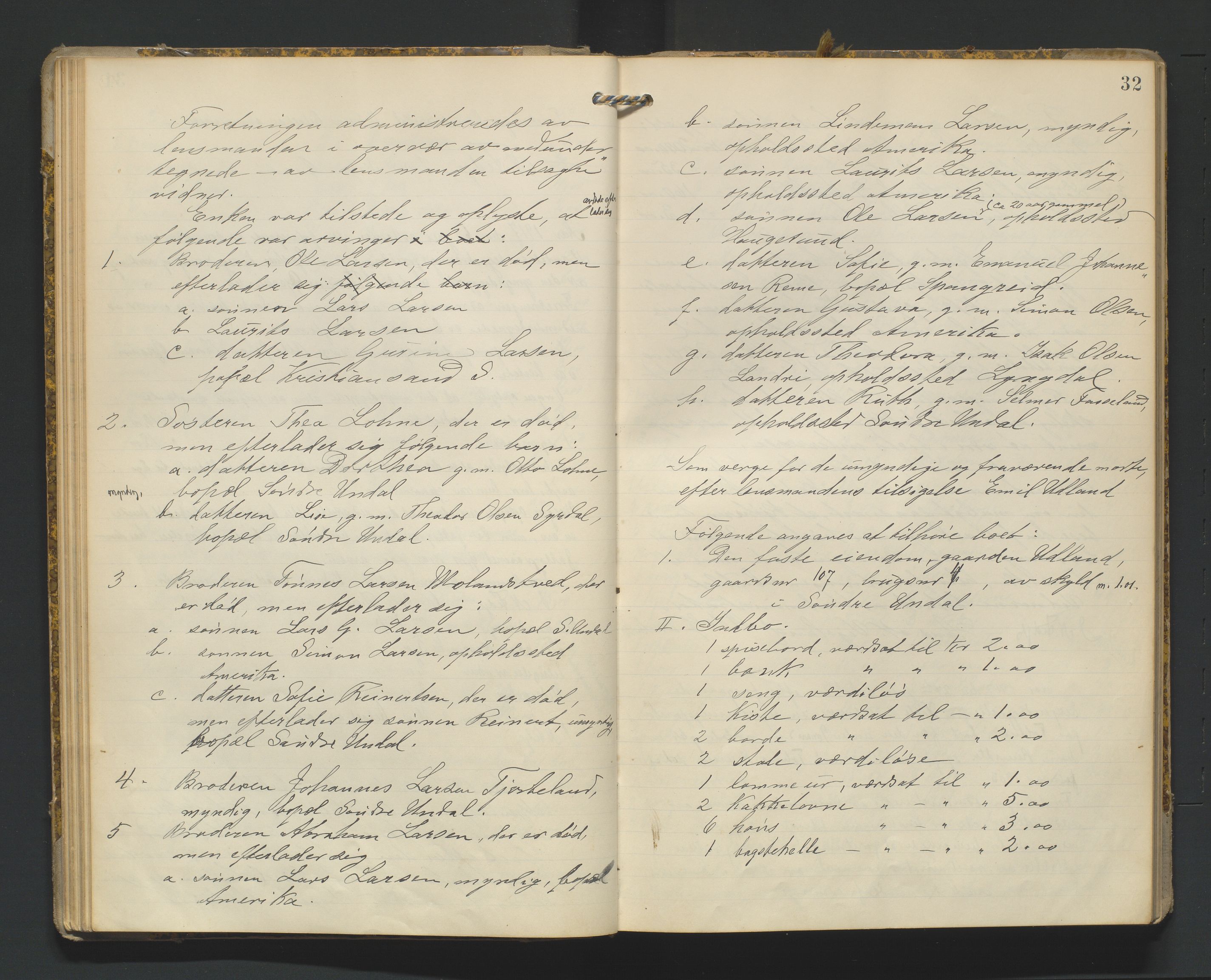 Mandal sorenskriveri, AV/SAK-1221-0005/001/H/Hc/L0065: Skifteregistreringsprotokoll nr 21 Sør-Audnedal, 1915-1931, p. 32
