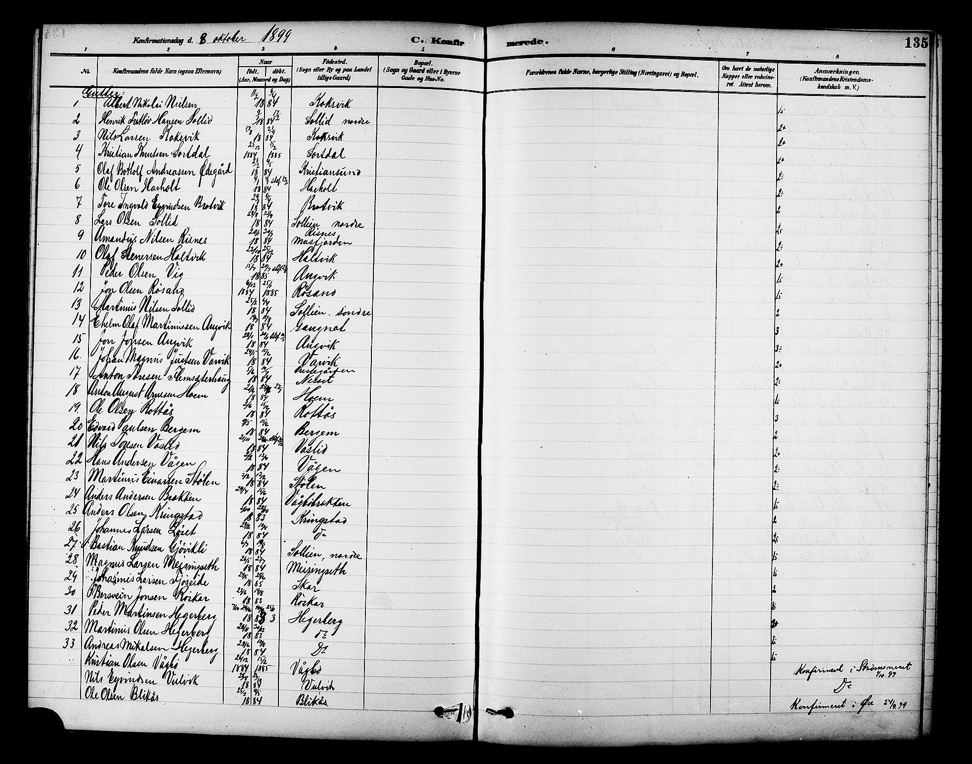 Ministerialprotokoller, klokkerbøker og fødselsregistre - Møre og Romsdal, AV/SAT-A-1454/586/L0992: Parish register (copy) no. 586C03, 1892-1909, p. 135