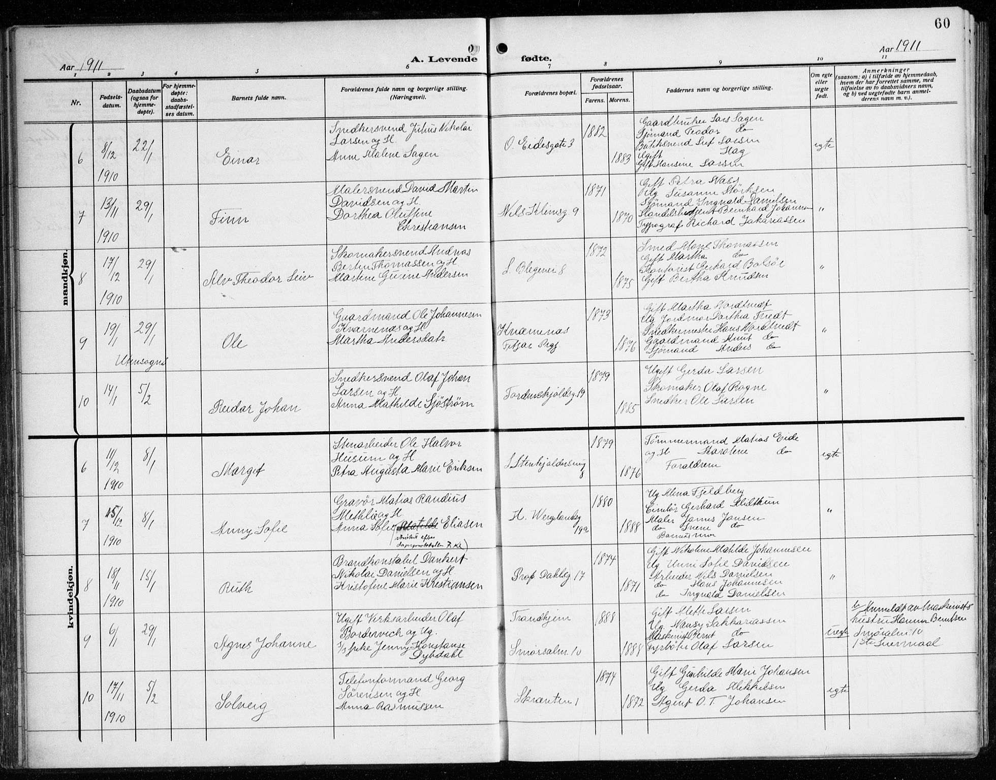 Korskirken sokneprestembete, SAB/A-76101/H/Haa: Parish register (official) no. B 10, 1909-1923, p. 60