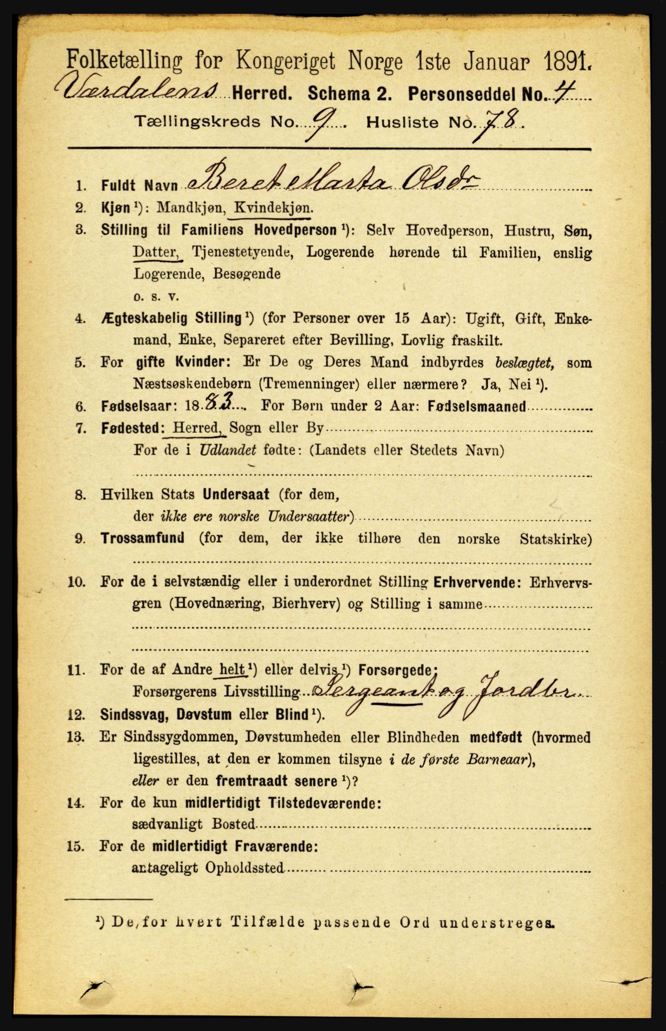 RA, 1891 census for 1721 Verdal, 1891, p. 5505