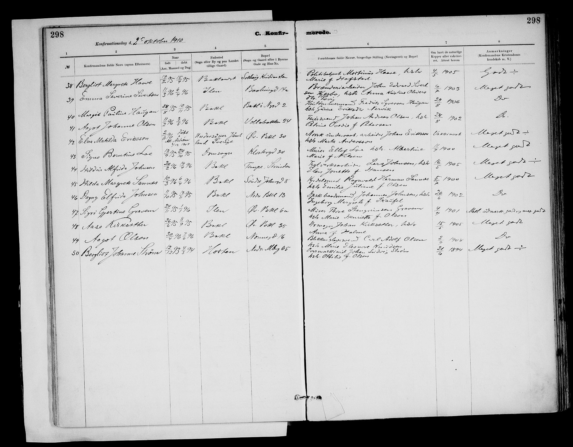 Ministerialprotokoller, klokkerbøker og fødselsregistre - Sør-Trøndelag, SAT/A-1456/604/L0203: Parish register (official) no. 604A23, 1908-1916, p. 298