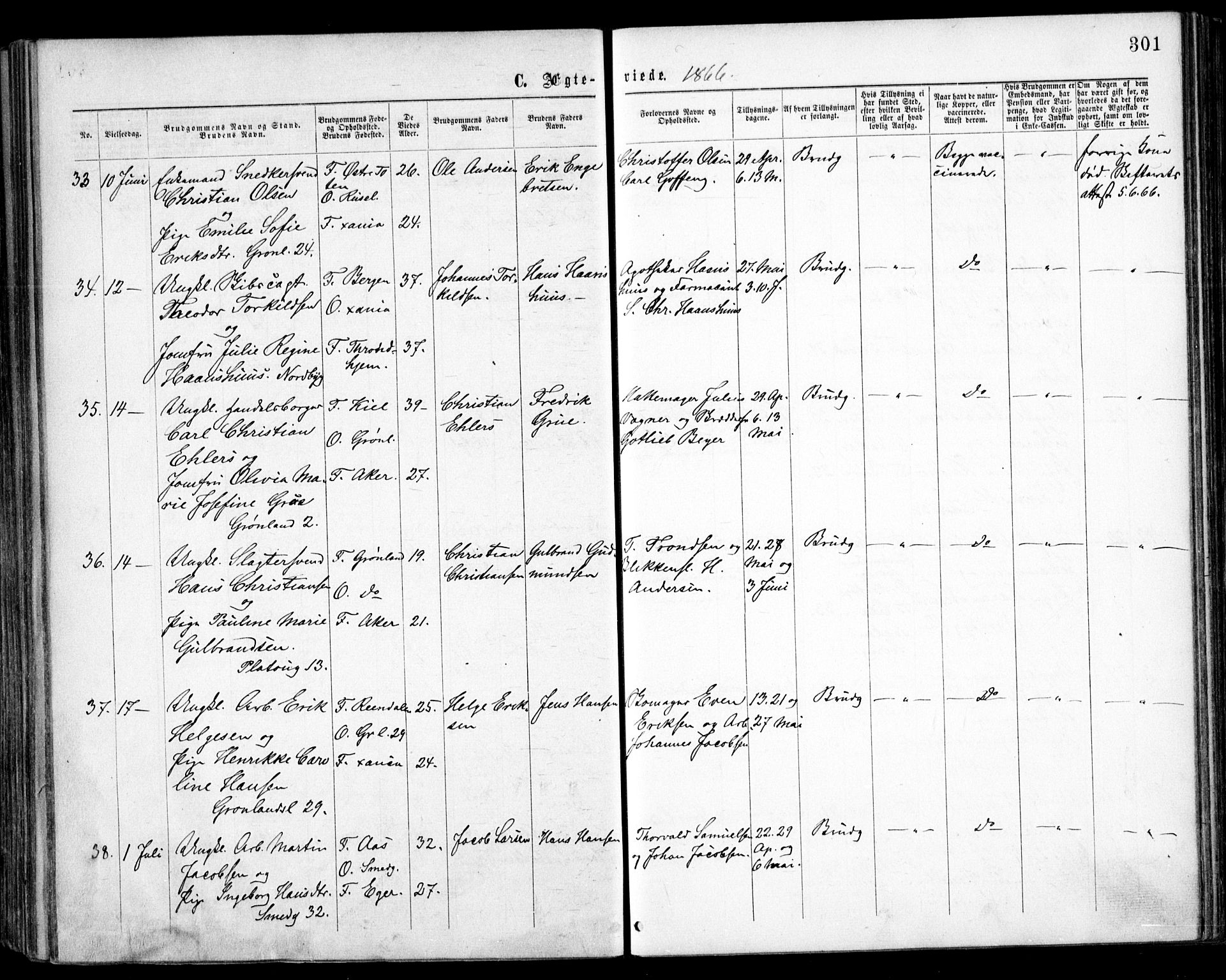 Grønland prestekontor Kirkebøker, SAO/A-10848/F/Fa/L0003: Parish register (official) no. 3, 1862-1868, p. 301