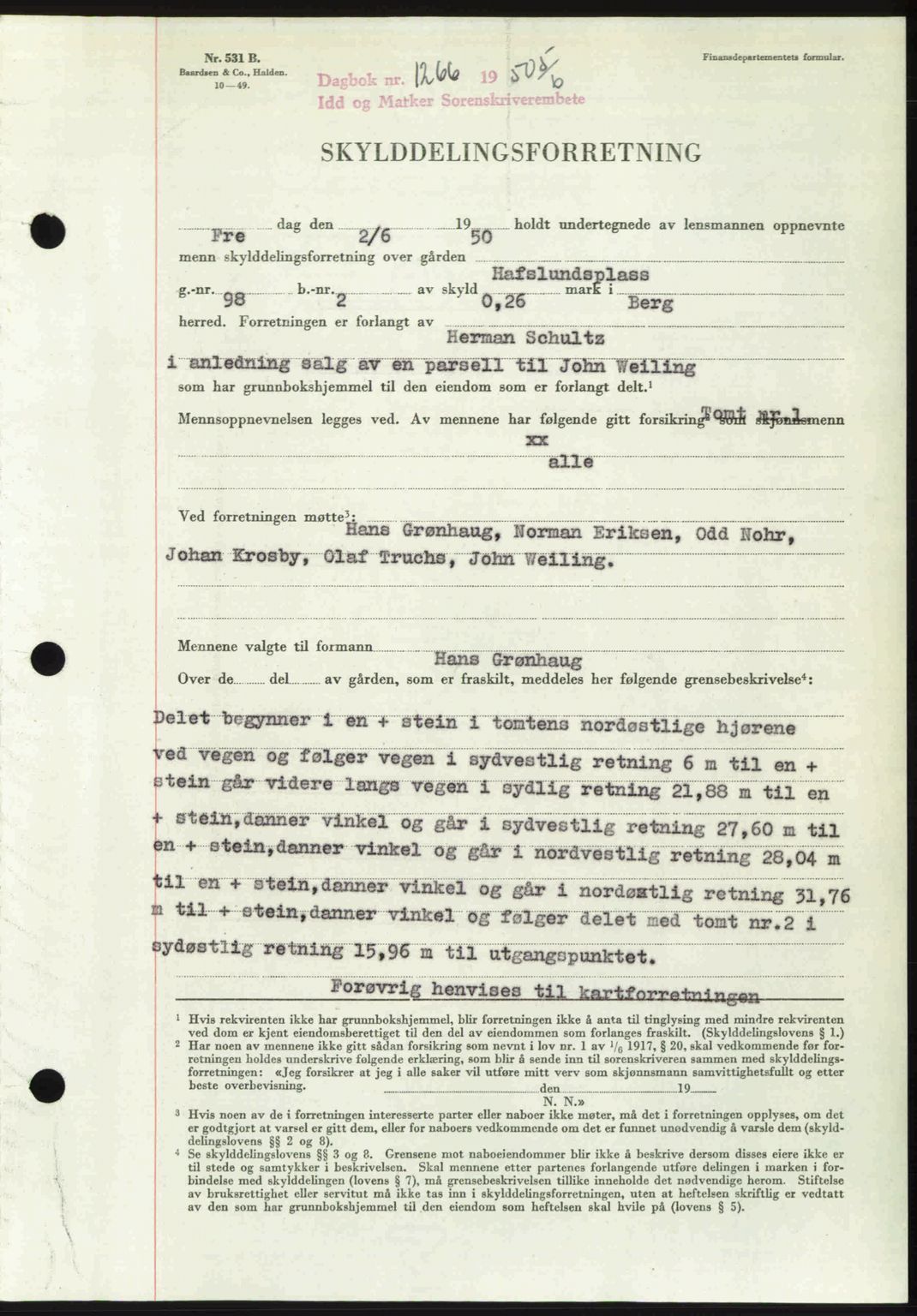 Idd og Marker sorenskriveri, AV/SAO-A-10283/G/Gb/Gbb/L0014: Mortgage book no. A14, 1950-1950, Diary no: : 1266/1950