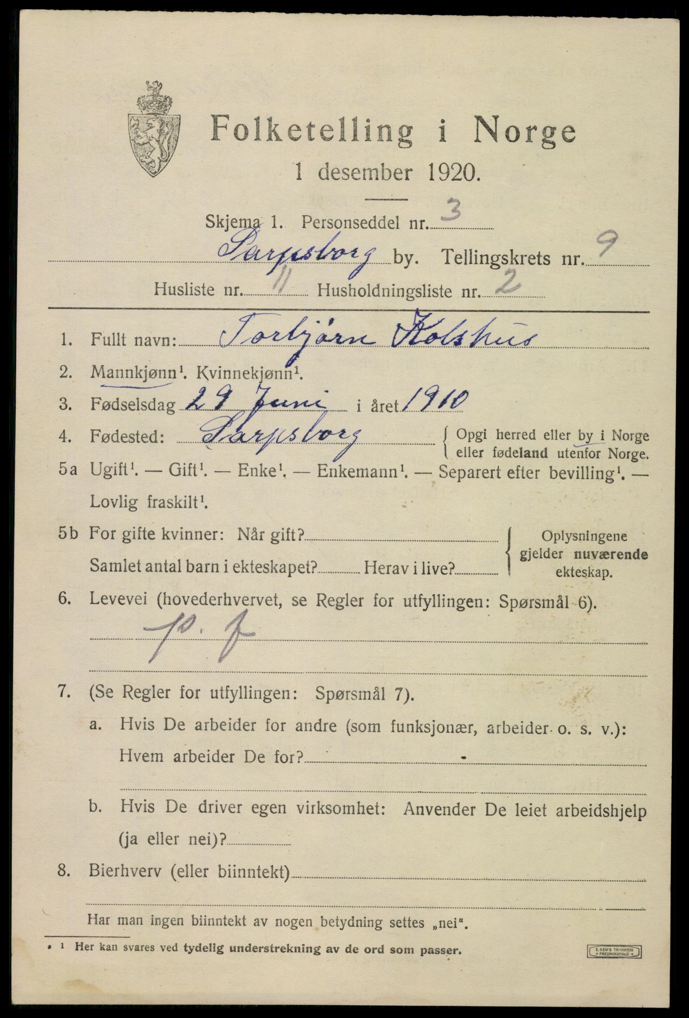 SAO, 1920 census for Sarpsborg, 1920, p. 19142