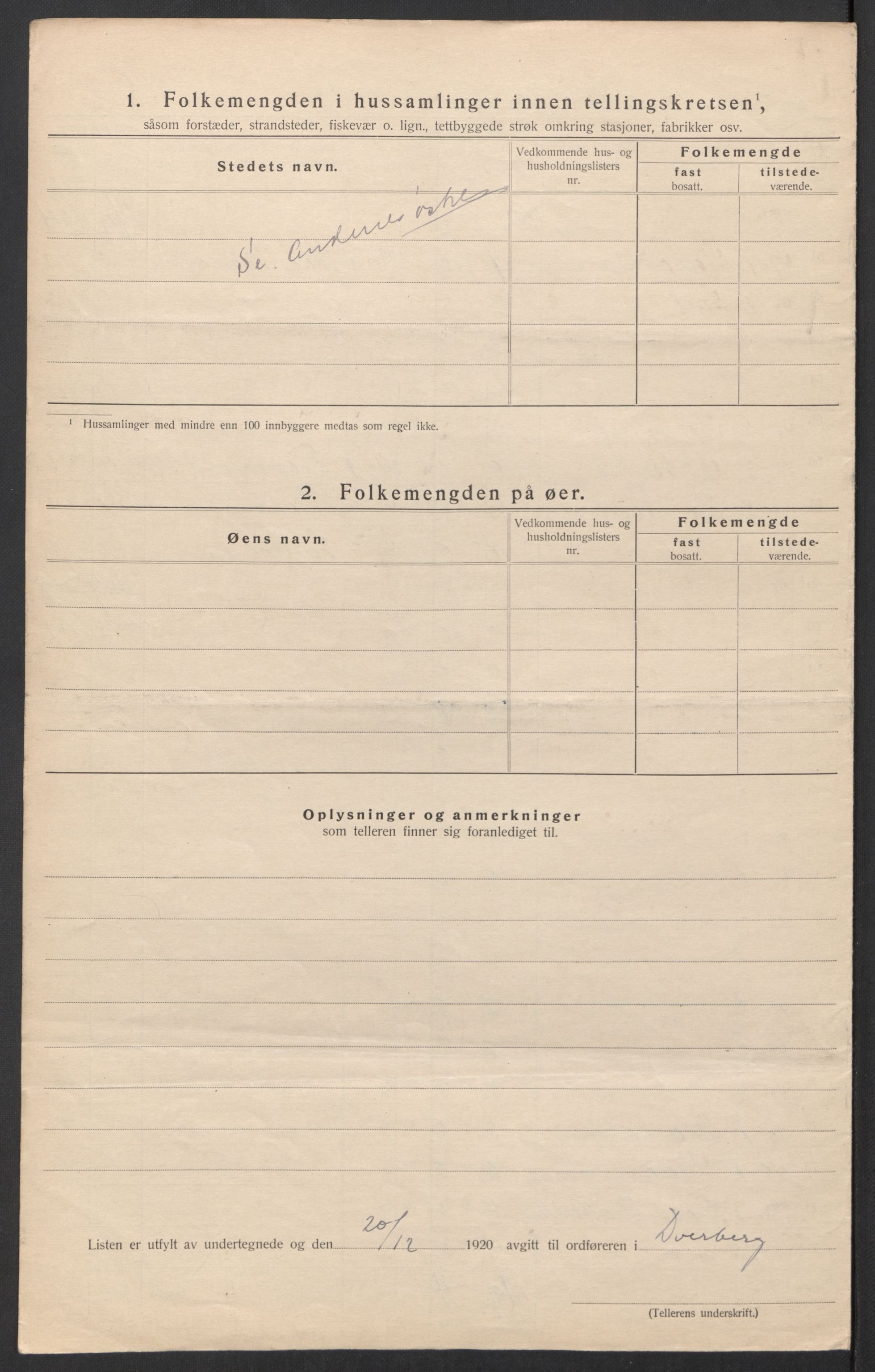 SAT, 1920 census for Dverberg, 1920, p. 11