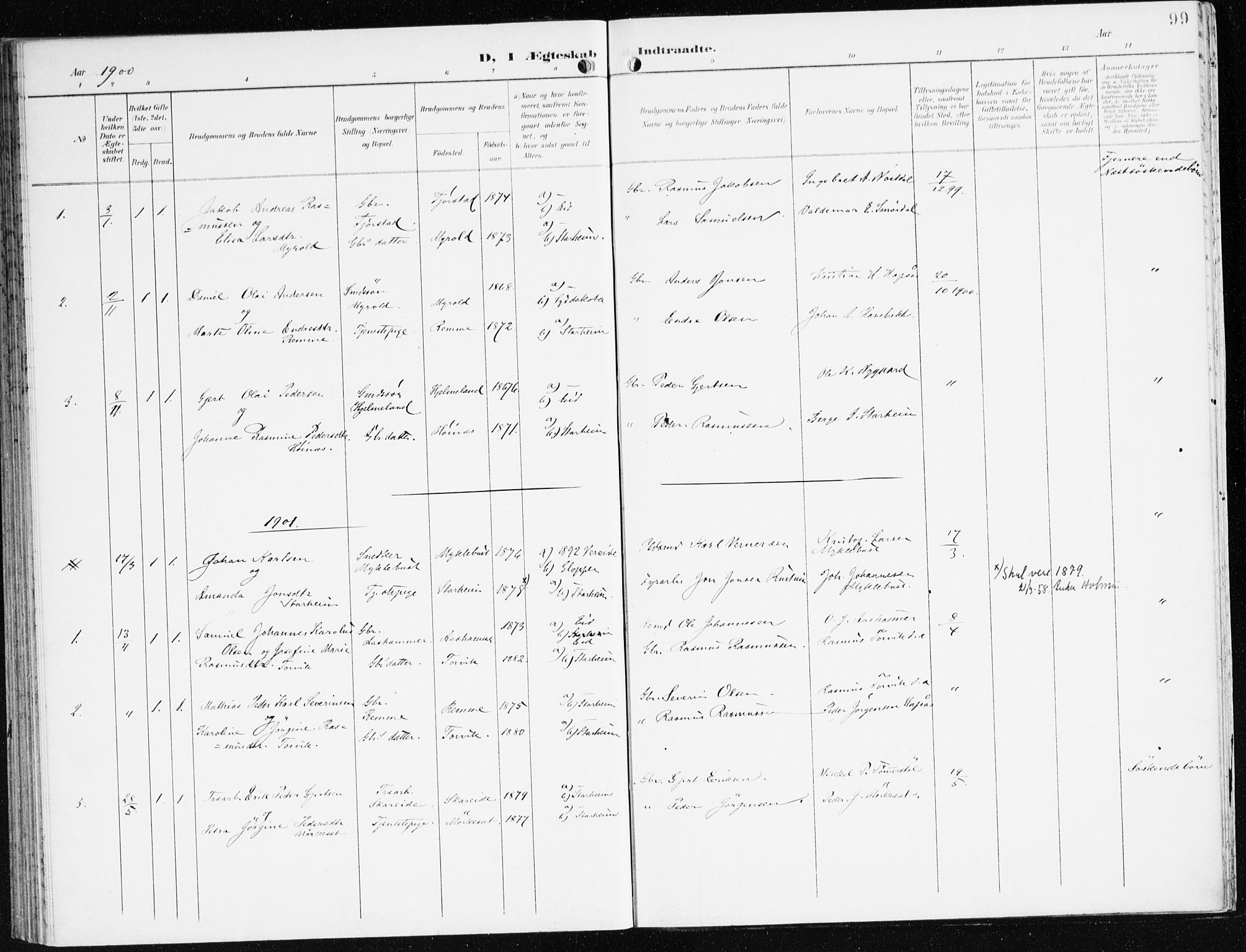 Eid sokneprestembete, AV/SAB-A-82301/H/Haa/Haac/L0002: Parish register (official) no. C 2, 1899-1927, p. 99