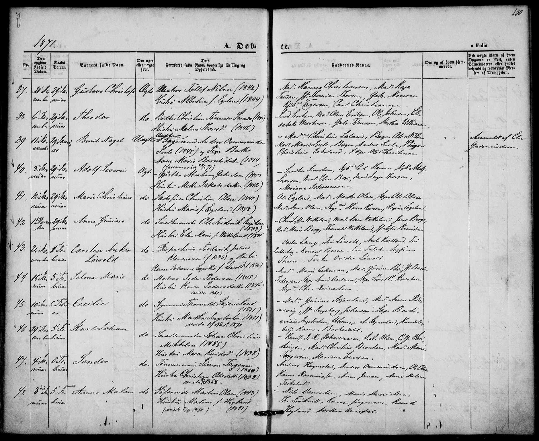 St. Petri sokneprestkontor, AV/SAST-A-101813/001/30/30BA/L0008: Parish register (official) no. A 8, 1868-1876, p. 100