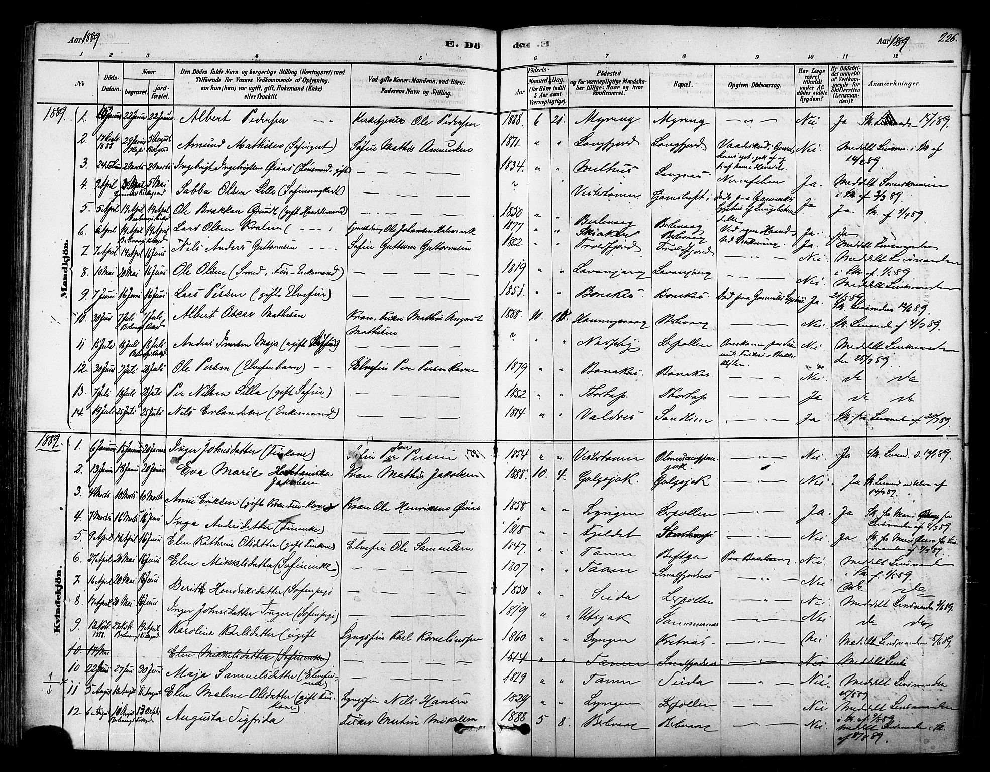 Tana sokneprestkontor, SATØ/S-1334/H/Ha/L0004kirke: Parish register (official) no. 4, 1878-1891, p. 226