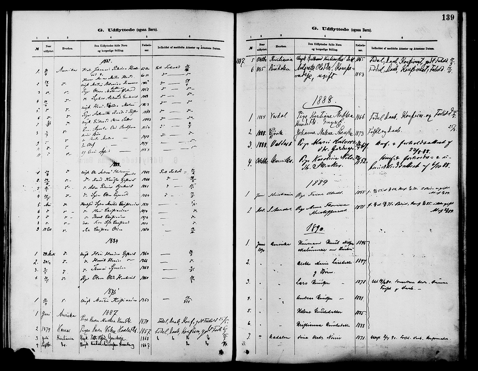 Nordre Land prestekontor, SAH/PREST-124/H/Ha/Haa/L0003: Parish register (official) no. 3, 1882-1896, p. 139