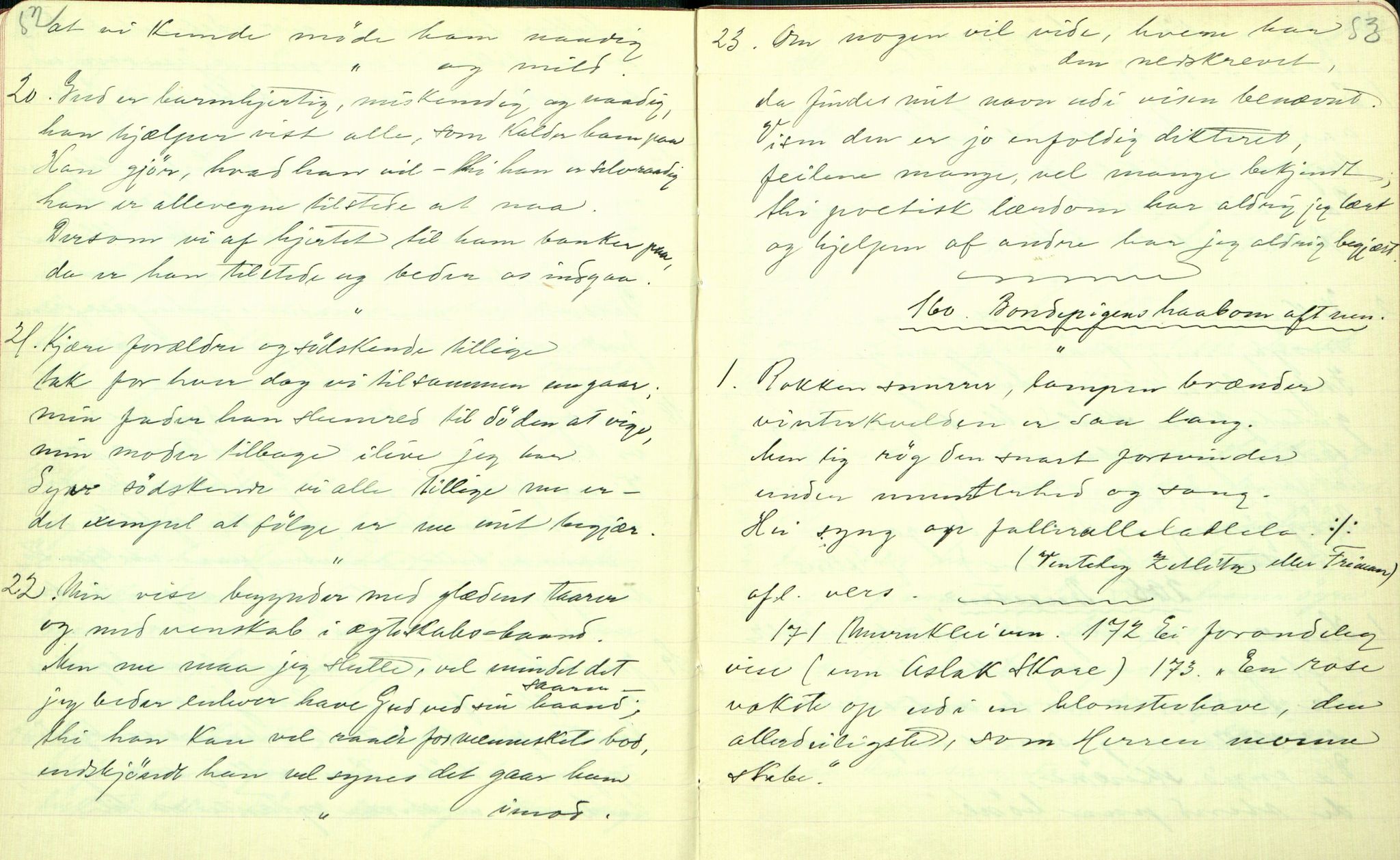 Rikard Berge, TEMU/TGM-A-1003/F/L0001/0022: 001-030 Innholdslister / 18. Plebei-visur (Laagfolkeleg poesi, skilingsdikt), 1902, p. 52-53