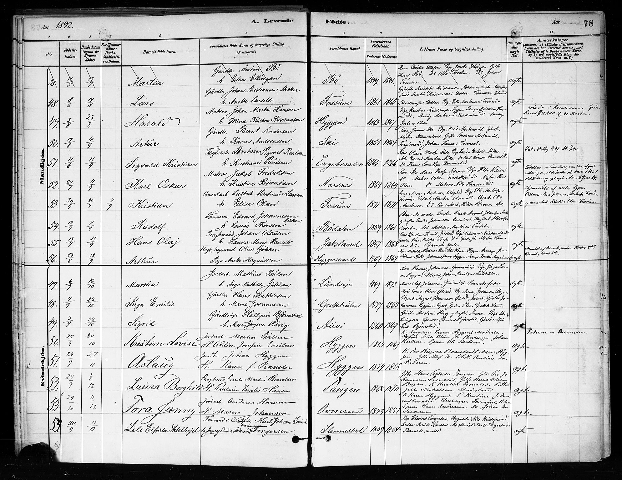 Røyken kirkebøker, AV/SAKO-A-241/F/Fa/L0008: Parish register (official) no. 8, 1880-1897, p. 78