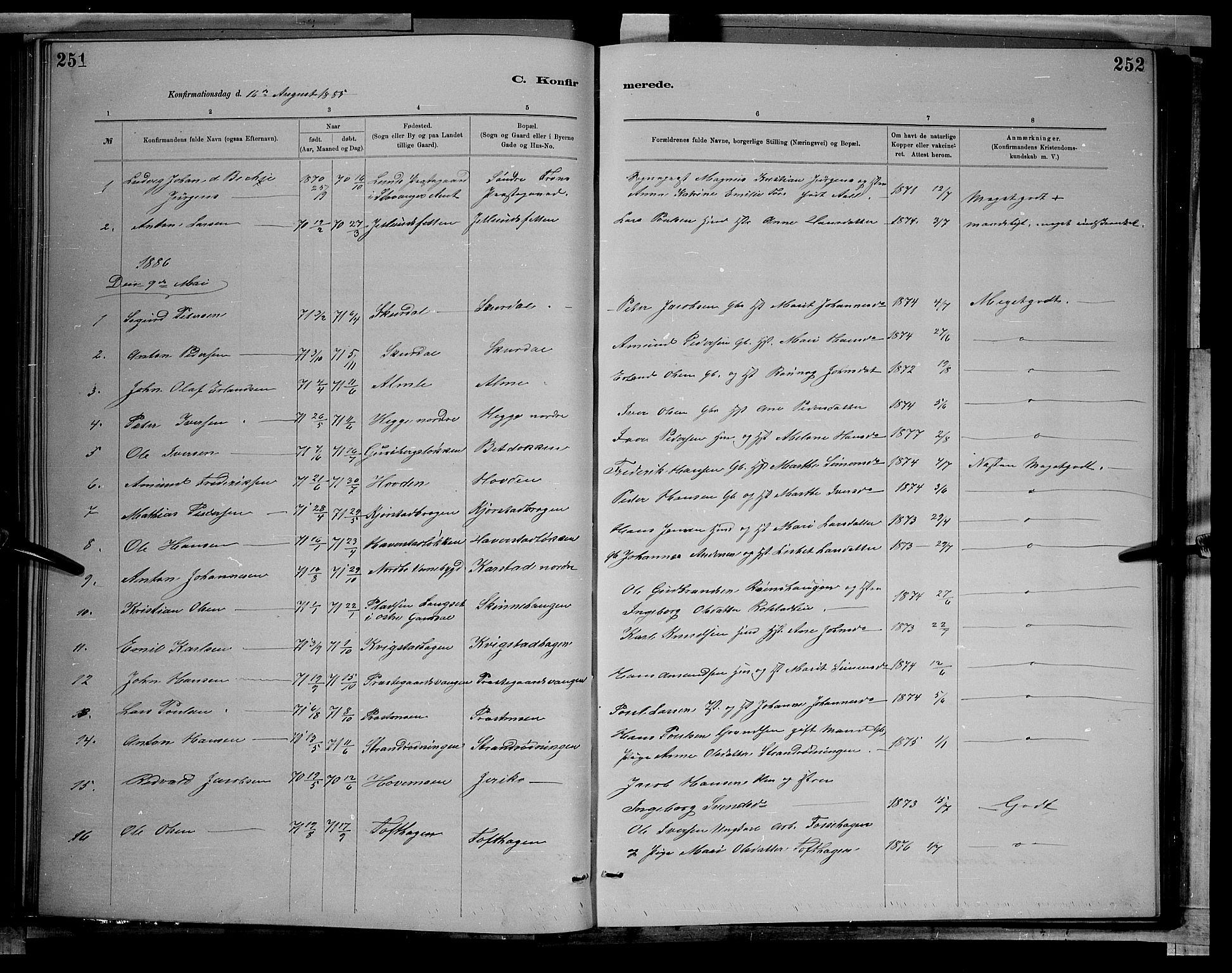 Sør-Fron prestekontor, AV/SAH-PREST-010/H/Ha/Hab/L0003: Parish register (copy) no. 3, 1884-1896, p. 251-252