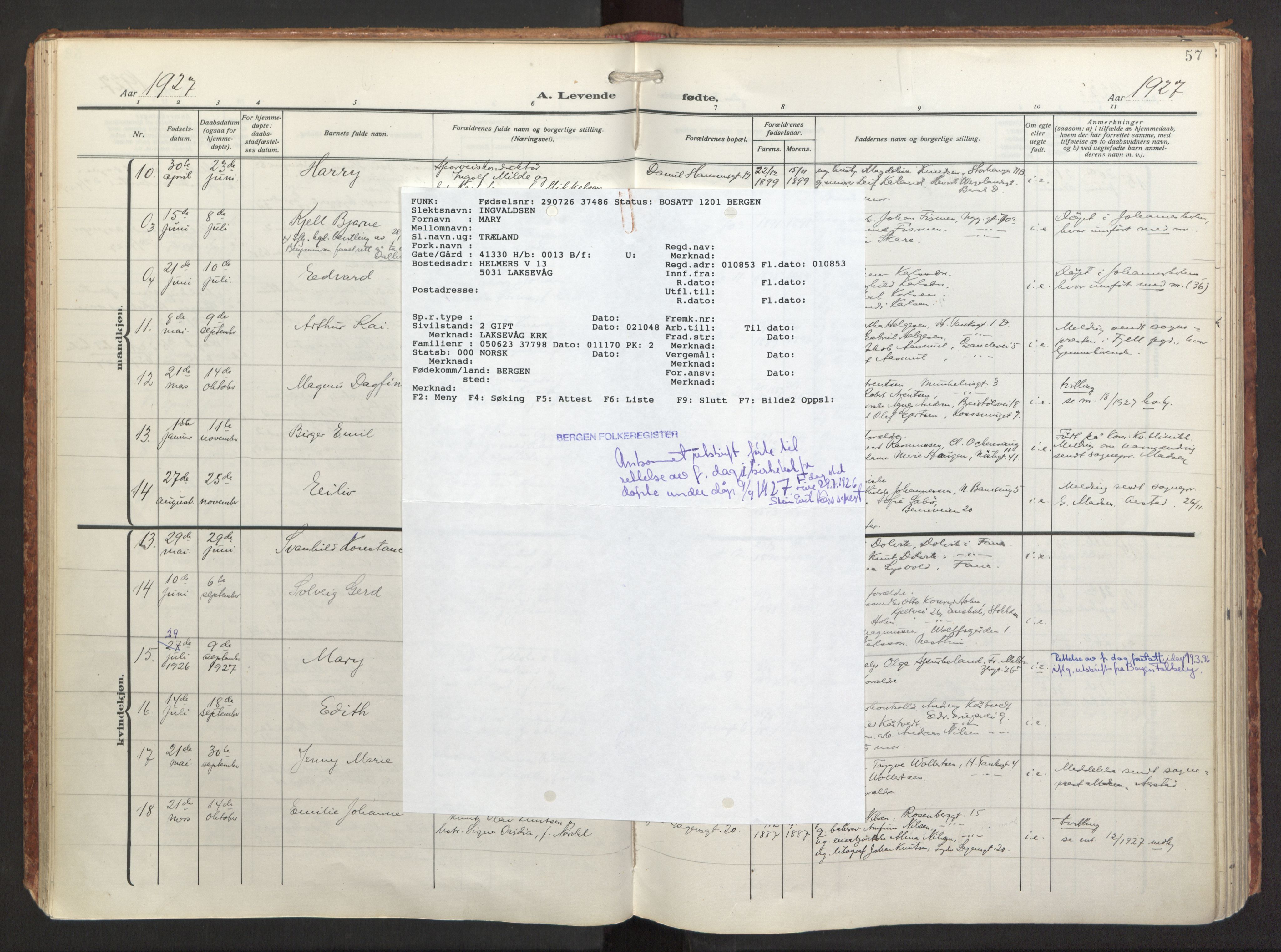 St. Jacob sokneprestembete, AV/SAB-A-78001/H/Haa/L0001: Parish register (official) no. A 1, 1917-1952, p. 57