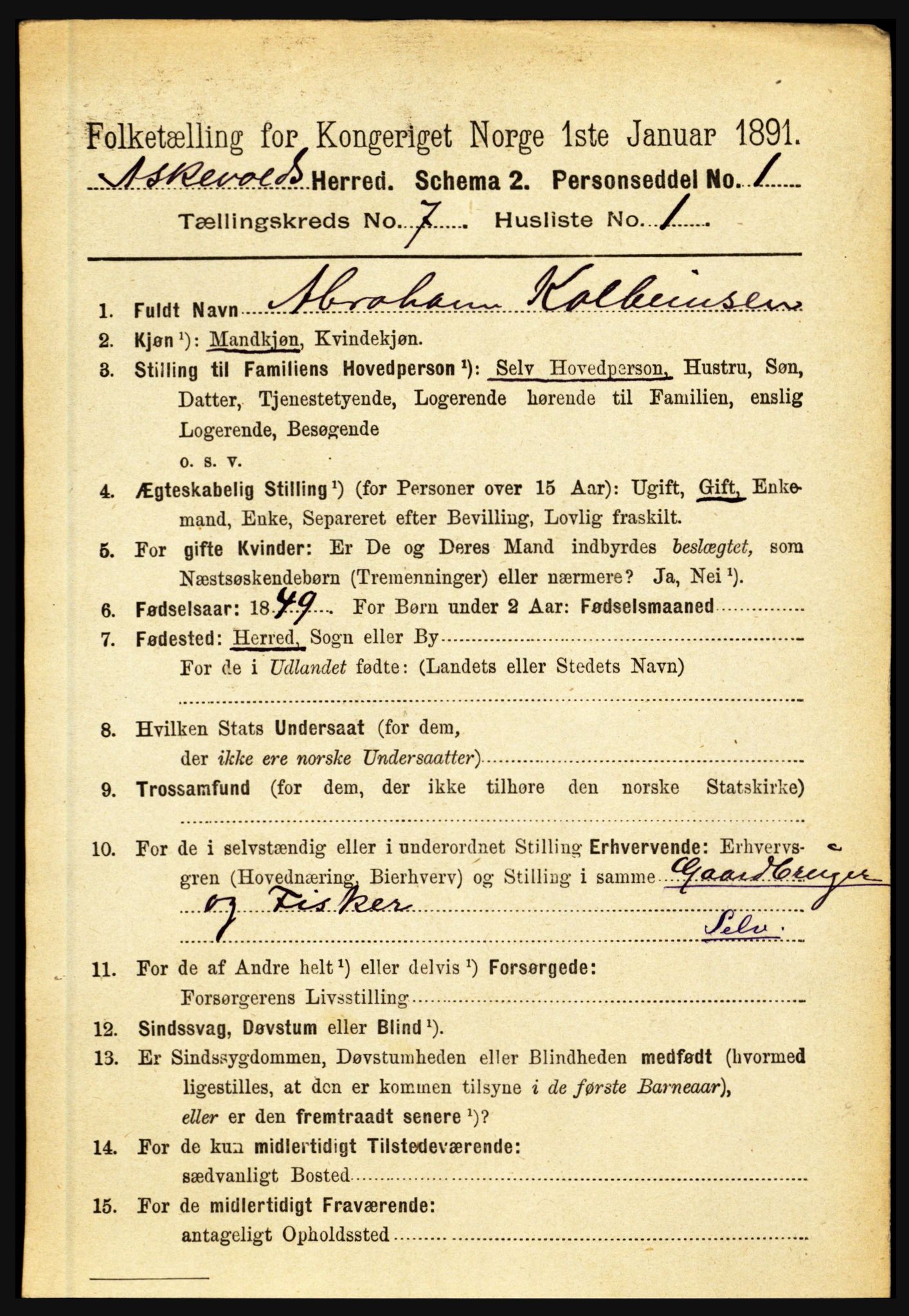 RA, 1891 census for 1428 Askvoll, 1891, p. 1885