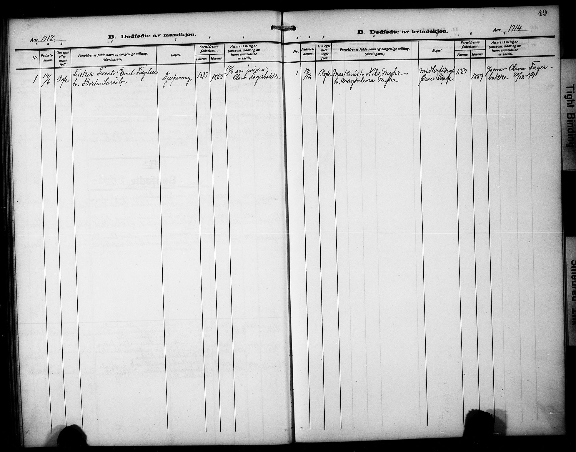 Austevoll Sokneprestembete, SAB/A-74201/H/Hab: Parish register (copy) no. B 6, 1911-1925, p. 49