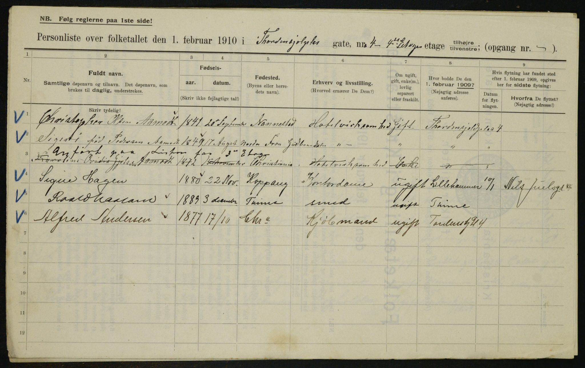 OBA, Municipal Census 1910 for Kristiania, 1910, p. 108076