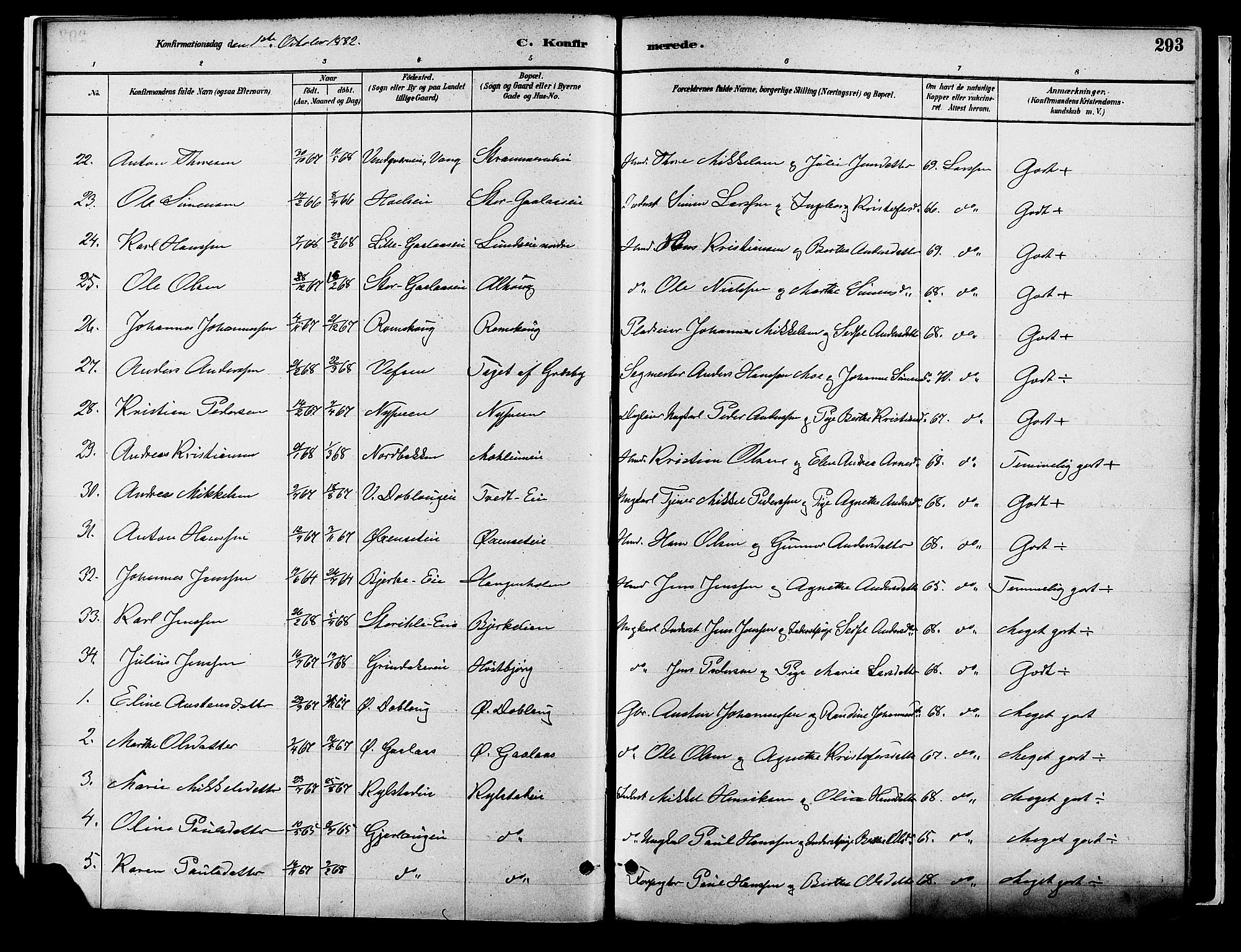 Vang prestekontor, Hedmark, SAH/PREST-008/H/Ha/Haa/L0018B: Parish register (official) no. 18B, 1880-1906, p. 293