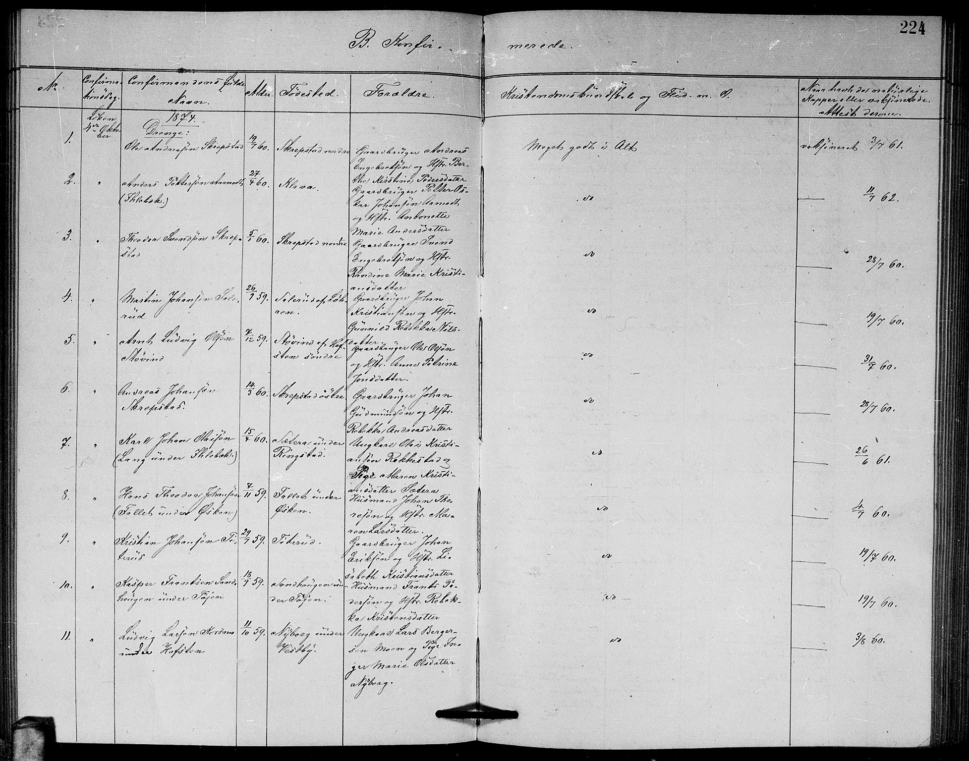 Høland prestekontor Kirkebøker, SAO/A-10346a/G/Ga/L0006: Parish register (copy) no. I 6, 1869-1879, p. 224