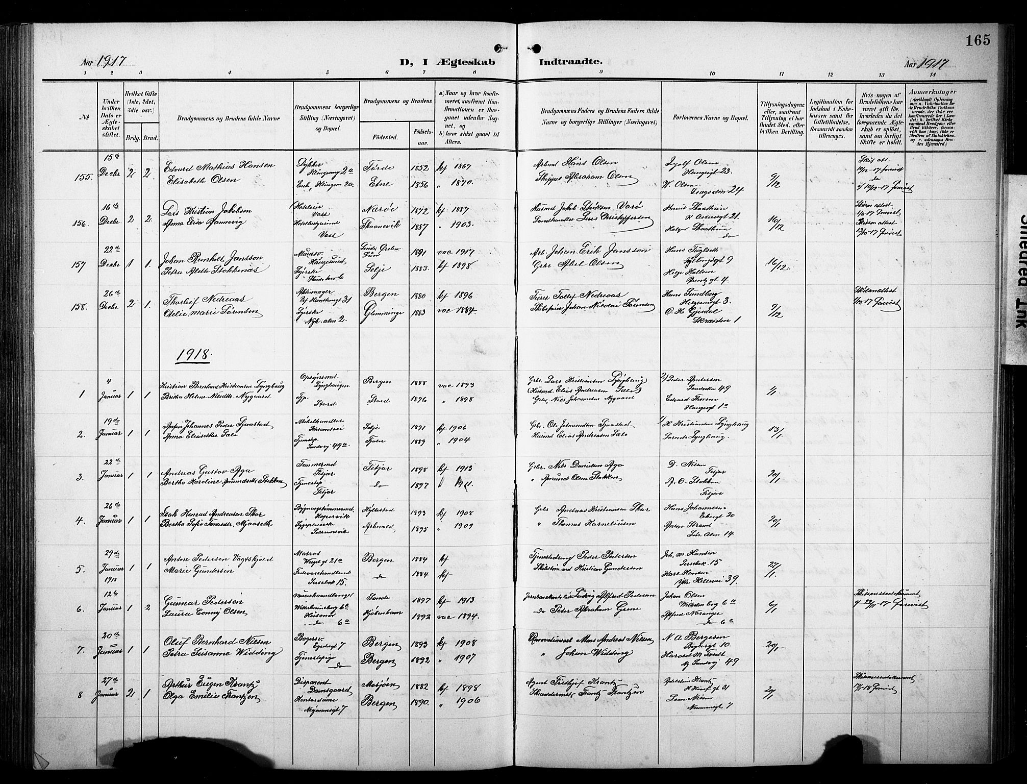 Sandviken Sokneprestembete, SAB/A-77601/H/Hb/L0014: Parish register (copy) no. D 1, 1902-1929, p. 165