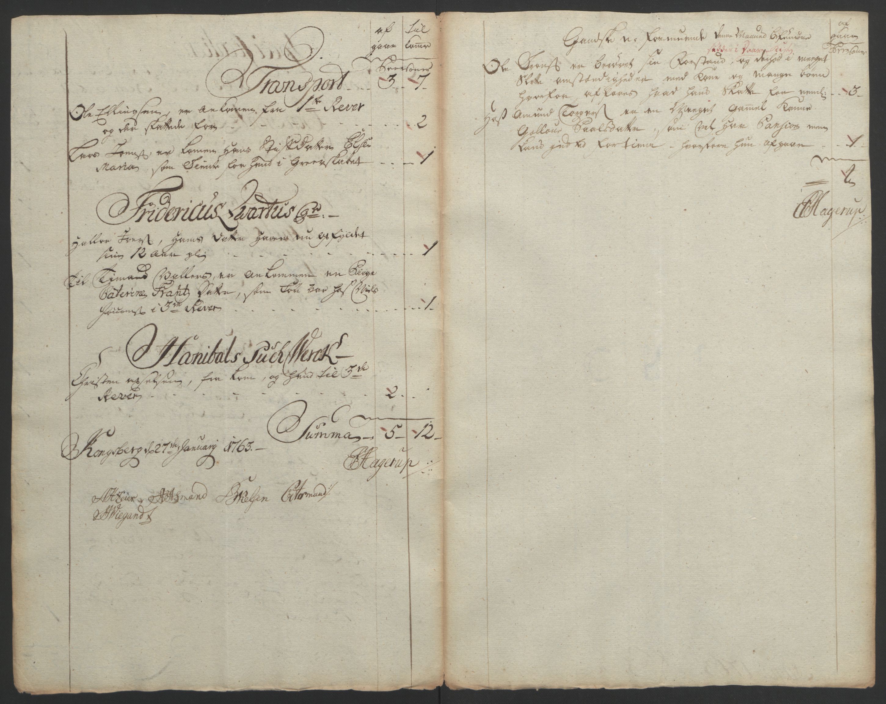 Rentekammeret inntil 1814, Reviderte regnskaper, Bergverksregnskaper, AV/RA-EA-3222/R/Rc/Rca/L0843: Ekstraskatt, 1762-1765, p. 235