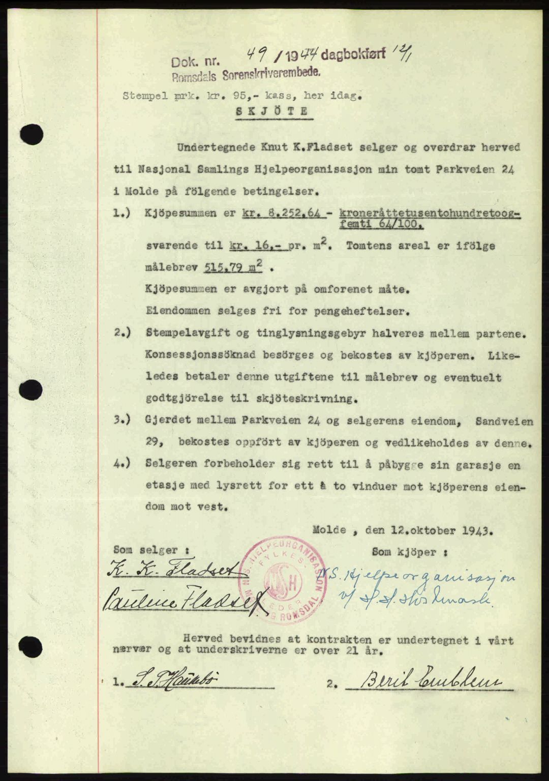 Romsdal sorenskriveri, AV/SAT-A-4149/1/2/2C: Mortgage book no. A15, 1943-1944, Diary no: : 49/1944