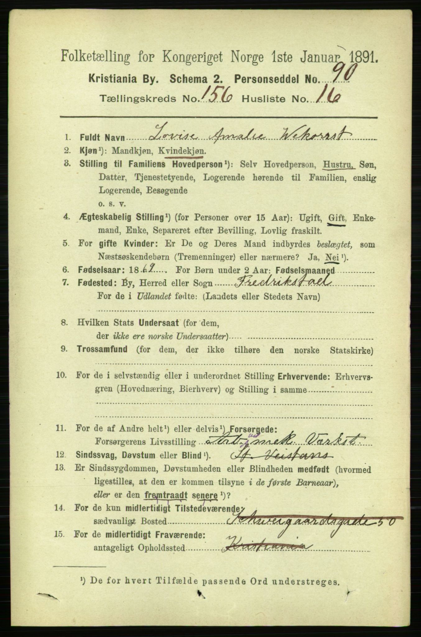 RA, 1891 census for 0301 Kristiania, 1891, p. 89172