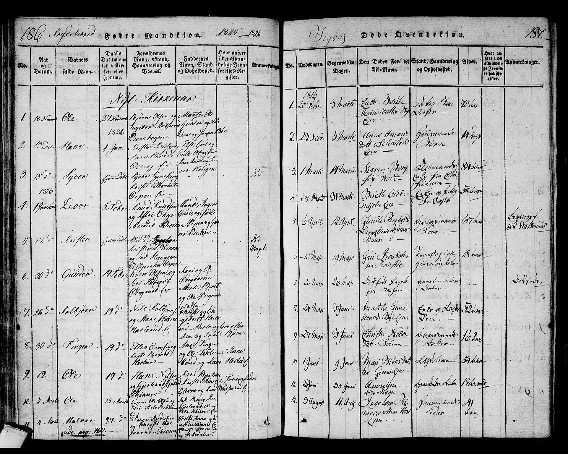 Sigdal kirkebøker, AV/SAKO-A-245/F/Fa/L0005: Parish register (official) no. I 5 /1, 1815-1829, p. 186-187