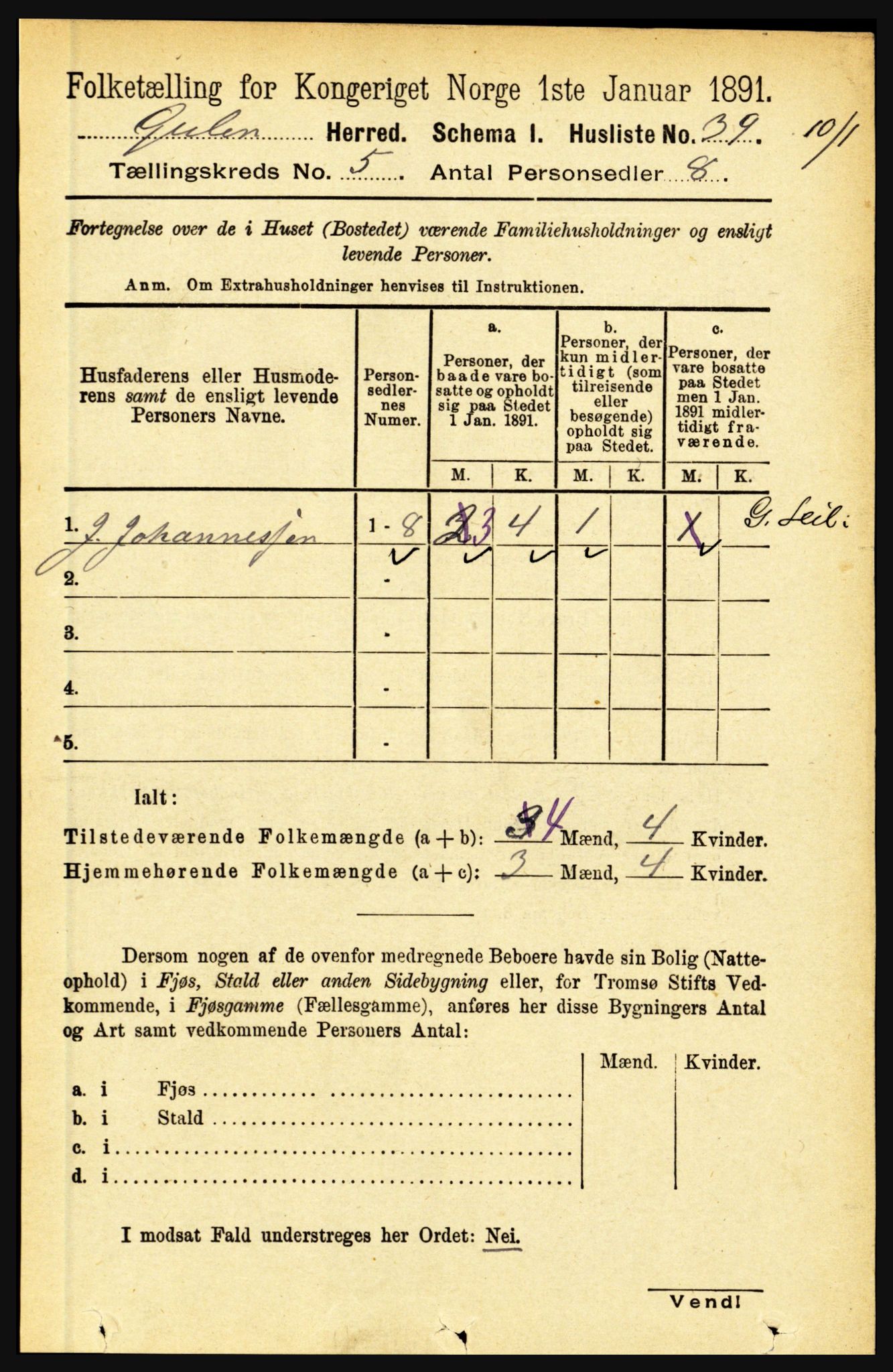 RA, 1891 census for 1411 Gulen, 1891, p. 1656