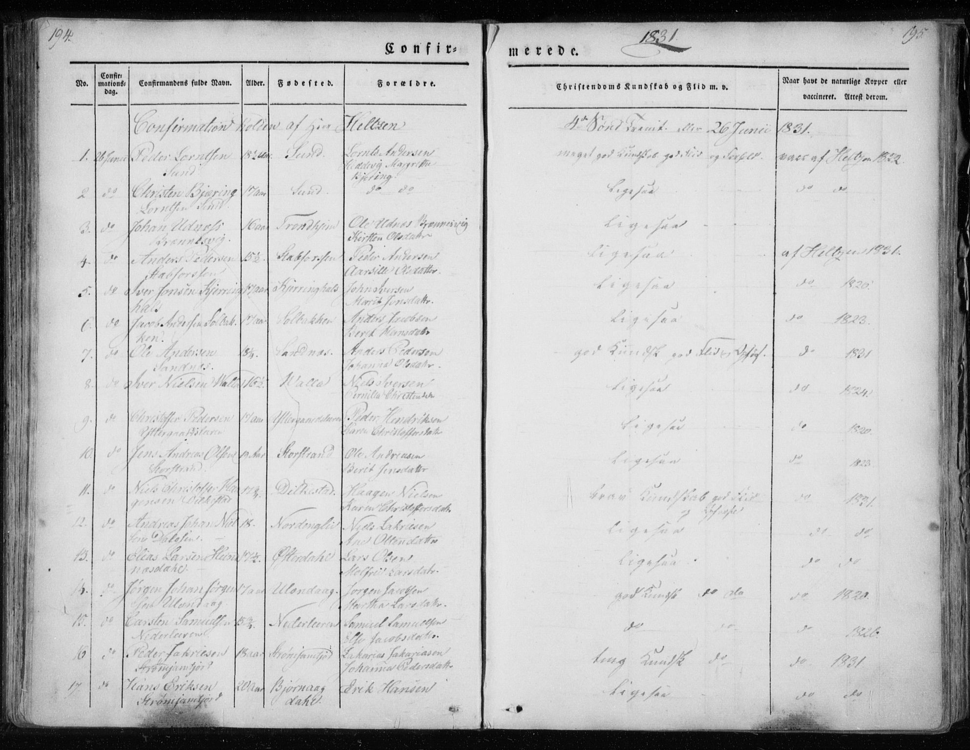 Ministerialprotokoller, klokkerbøker og fødselsregistre - Nordland, SAT/A-1459/825/L0354: Parish register (official) no. 825A08, 1826-1841, p. 194-195