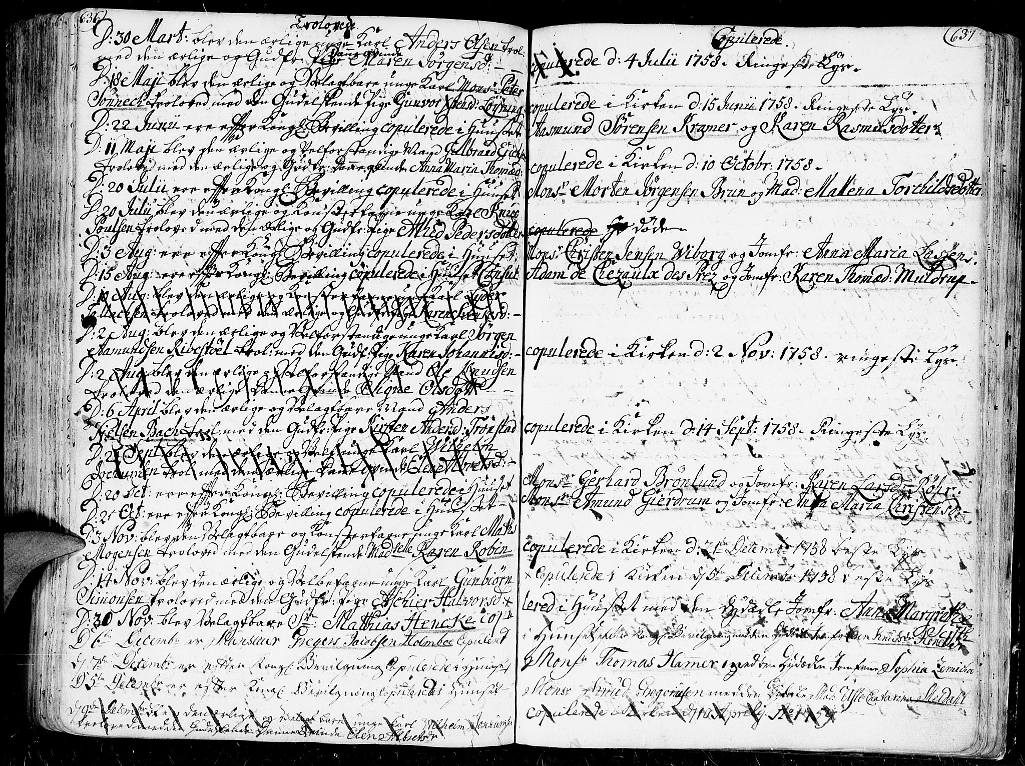 Kristiansand domprosti, AV/SAK-1112-0006/F/Fa/L0001: Parish register (official) no. A 1, 1734-1793, p. 636-637