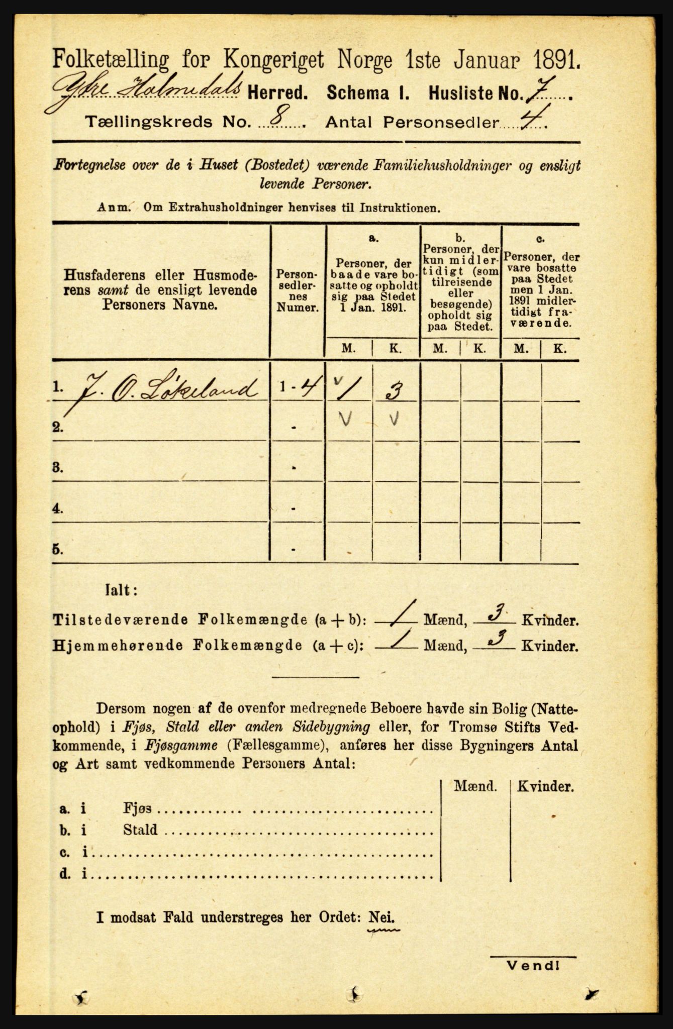 RA, 1891 census for 1429 Ytre Holmedal, 1891, p. 1726