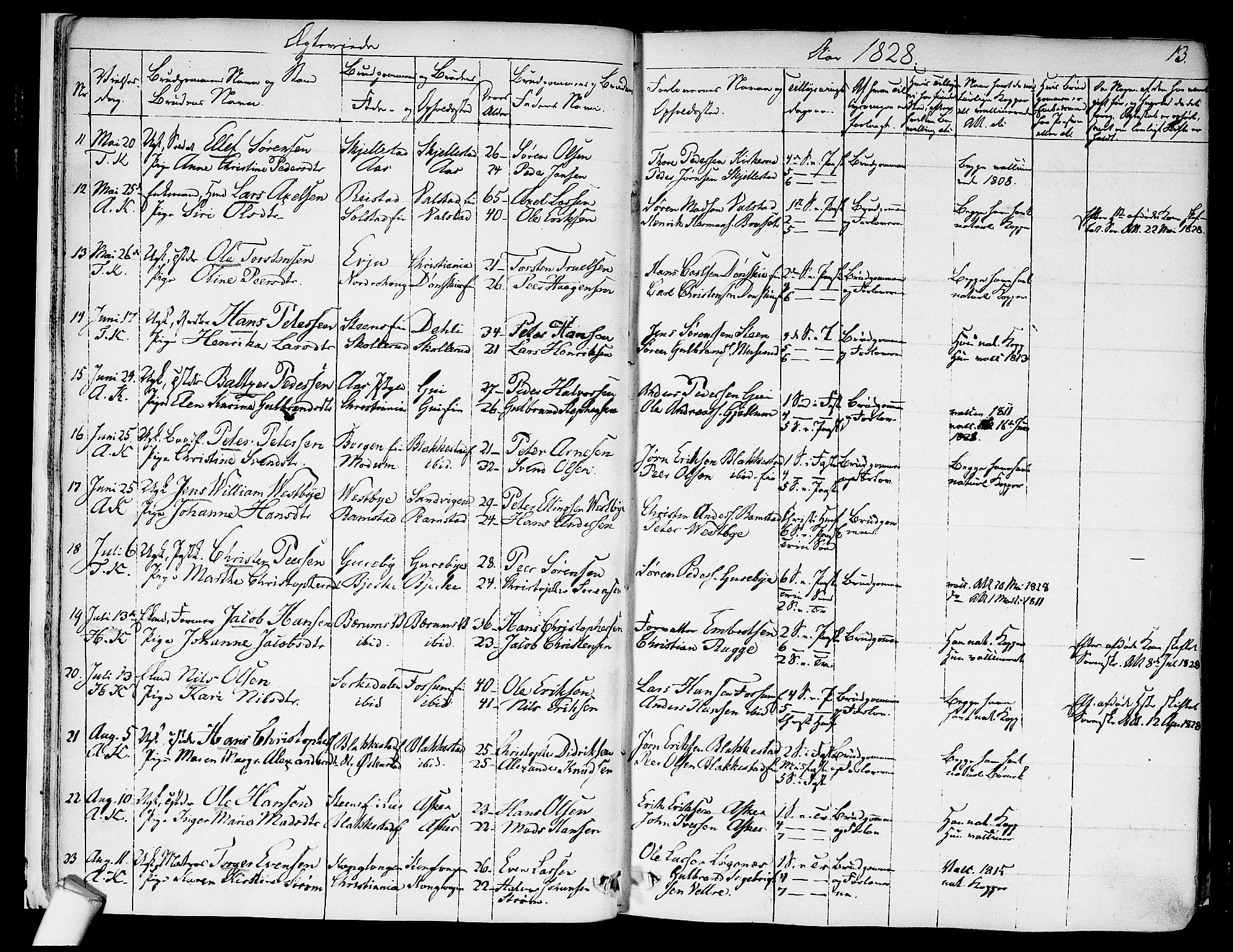 Asker prestekontor Kirkebøker, SAO/A-10256a/F/Fa/L0010: Parish register (official) no. I 10, 1825-1878, p. 13