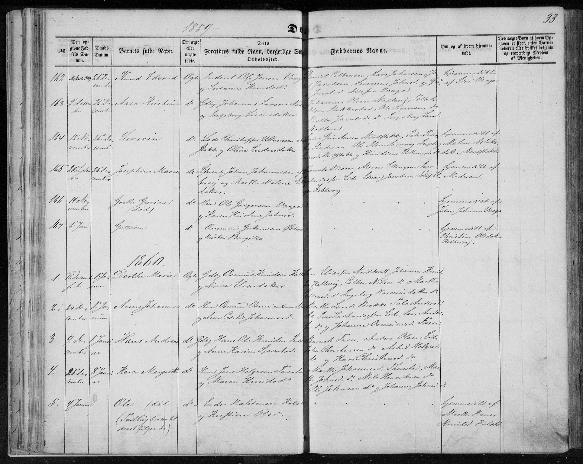 Avaldsnes sokneprestkontor, SAST/A -101851/H/Ha/Haa/L0010: Parish register (official) no. A 10, 1857-1876, p. 33