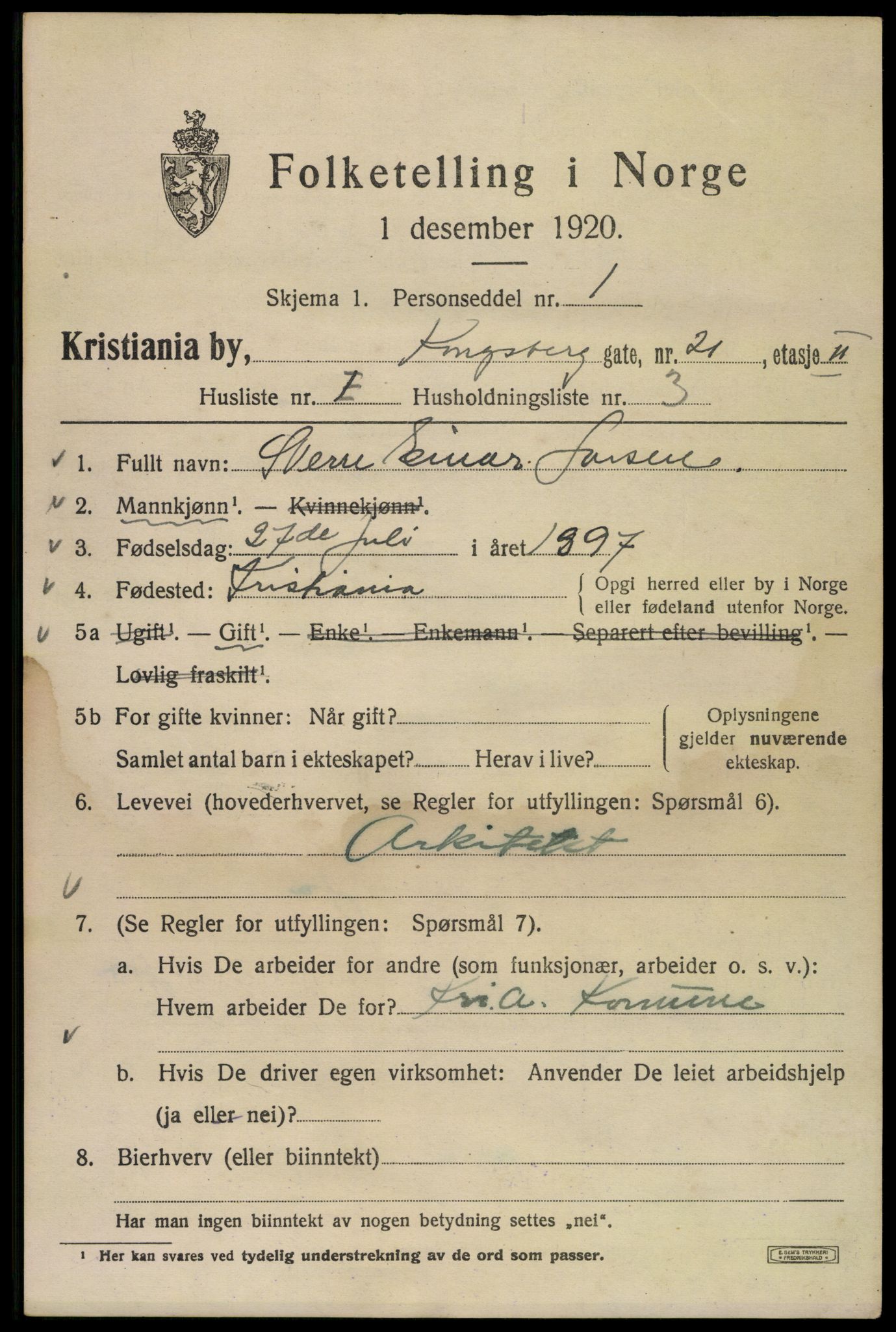 SAO, 1920 census for Kristiania, 1920, p. 347997