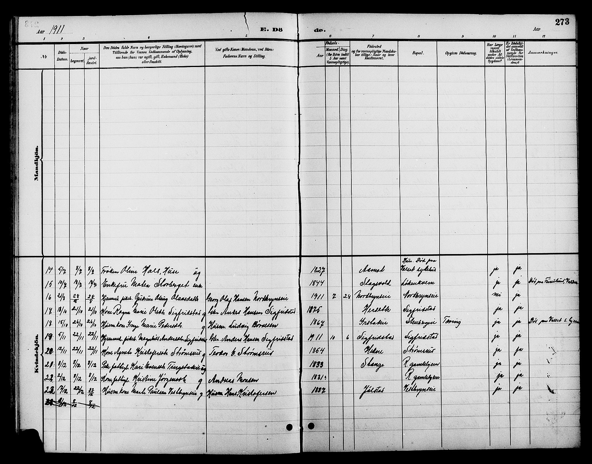 Romedal prestekontor, AV/SAH-PREST-004/L/L0012: Parish register (copy) no. 12, 1896-1914, p. 273