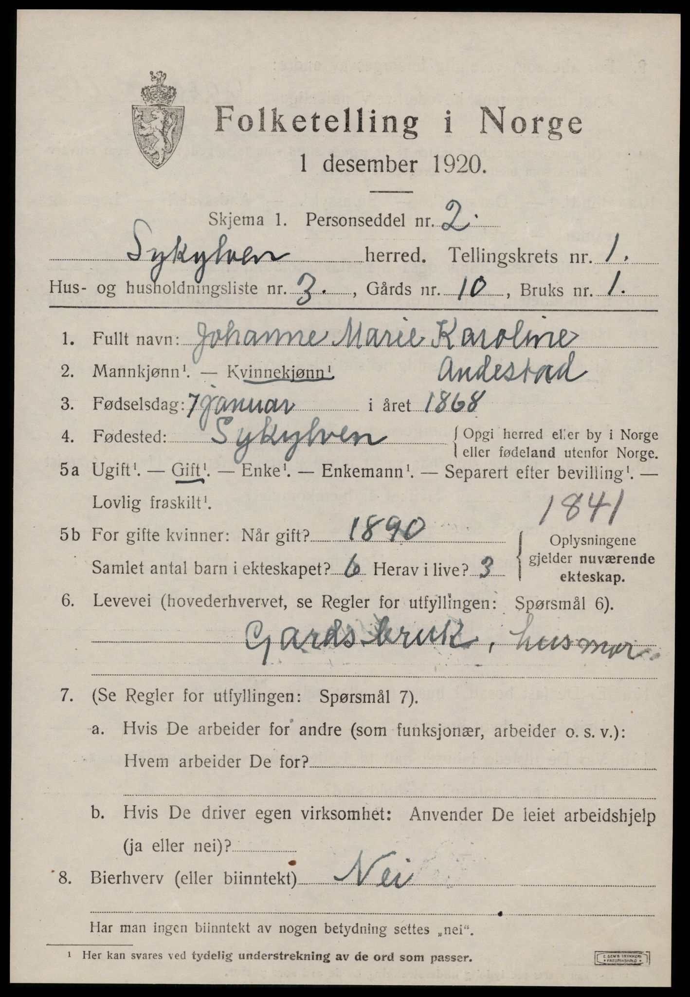 SAT, 1920 census for Sykkylven, 1920, p. 949