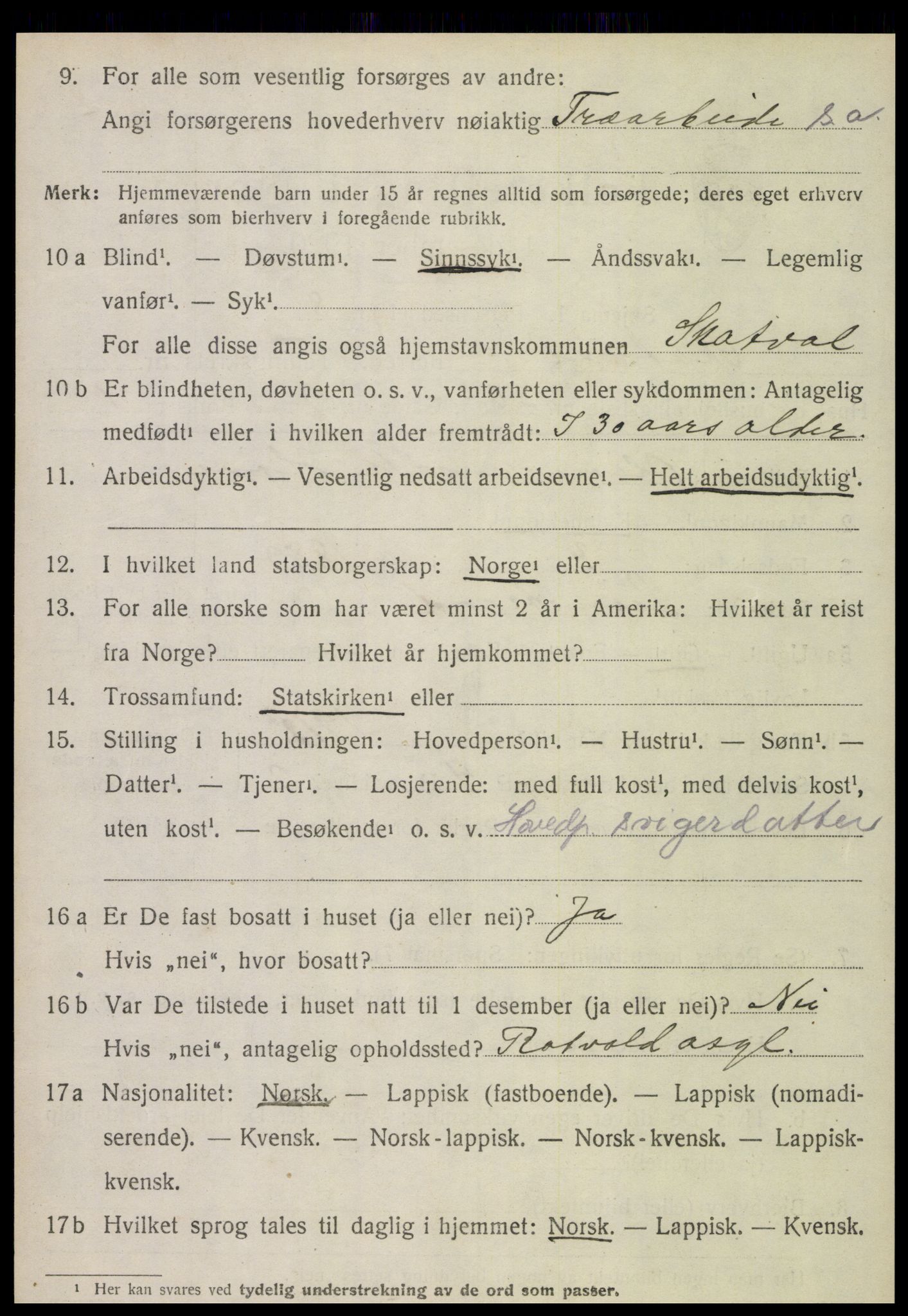 SAT, 1920 census for Skatval, 1920, p. 1036