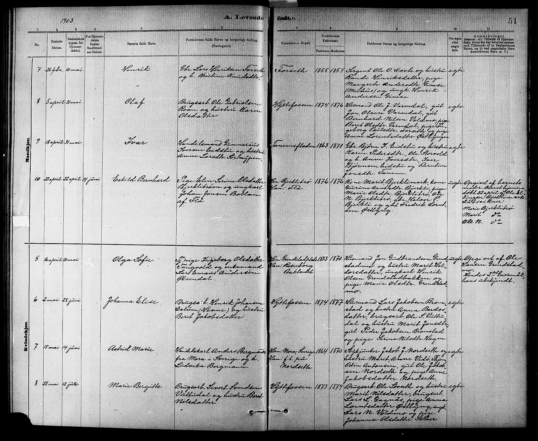 Ministerialprotokoller, klokkerbøker og fødselsregistre - Sør-Trøndelag, AV/SAT-A-1456/618/L0452: Parish register (copy) no. 618C03, 1884-1906, p. 51