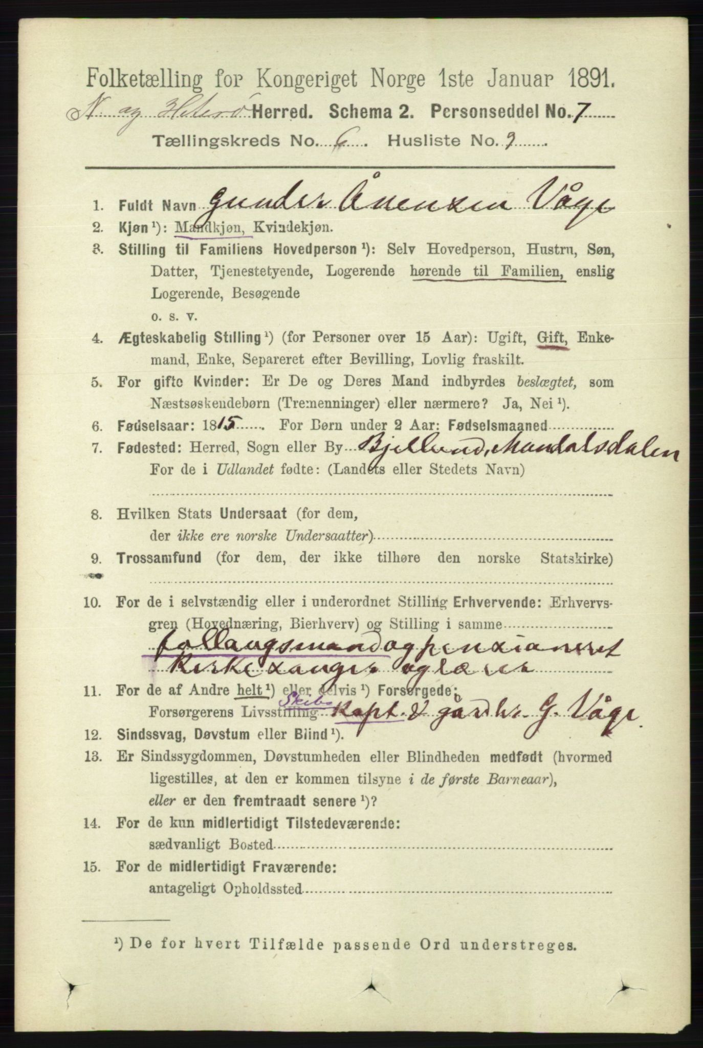 RA, 1891 census for 1043 Hidra og Nes, 1891, p. 2287