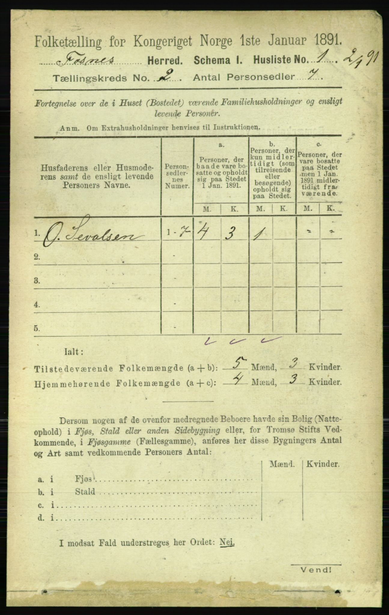 RA, 1891 census for 1748 Fosnes, 1891, p. 365