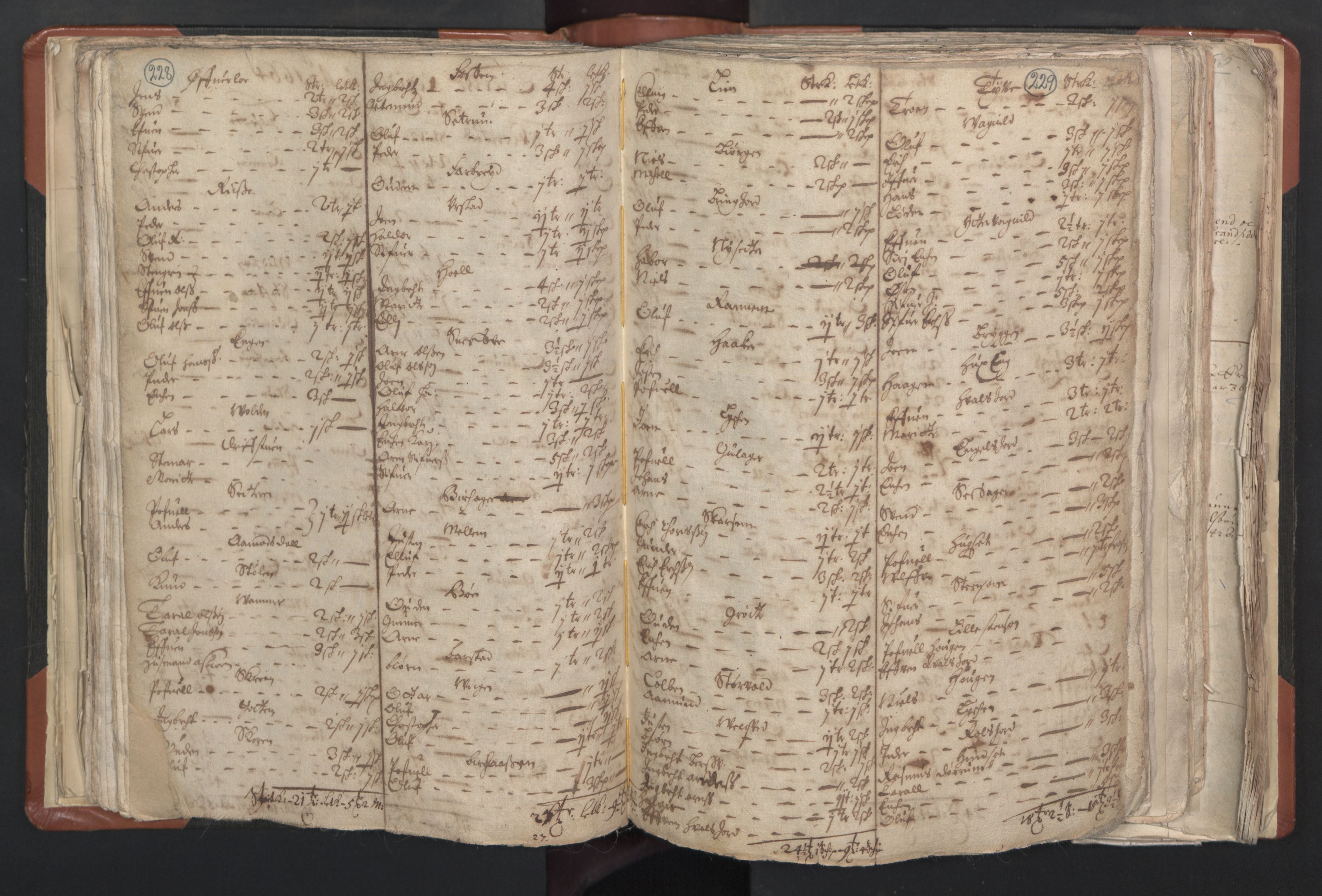RA, Vicar's Census 1664-1666, no. 31: Dalane deanery, 1664-1666, p. 228-229