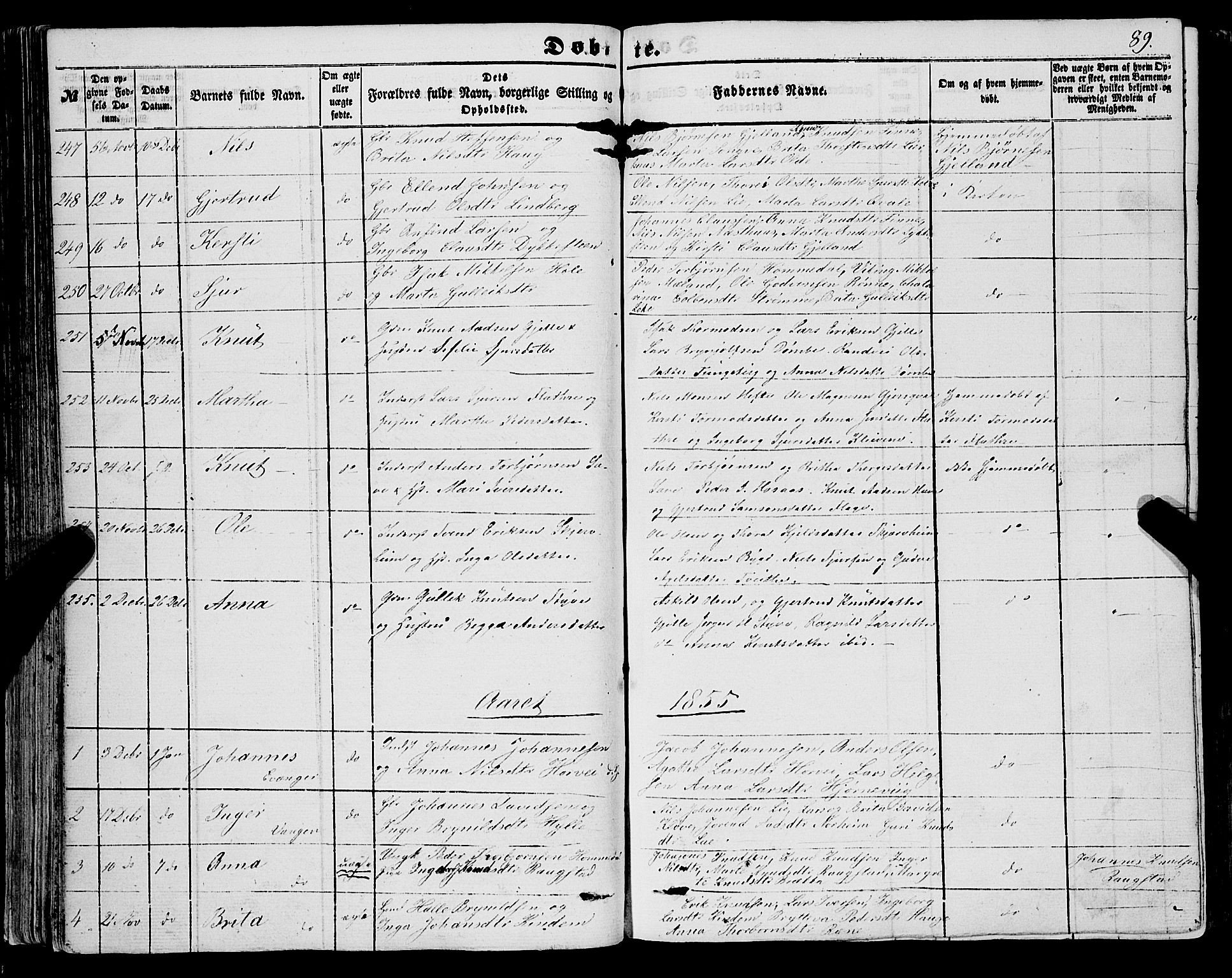 Voss sokneprestembete, SAB/A-79001/H/Haa: Parish register (official) no. A 16, 1849-1863, p. 89