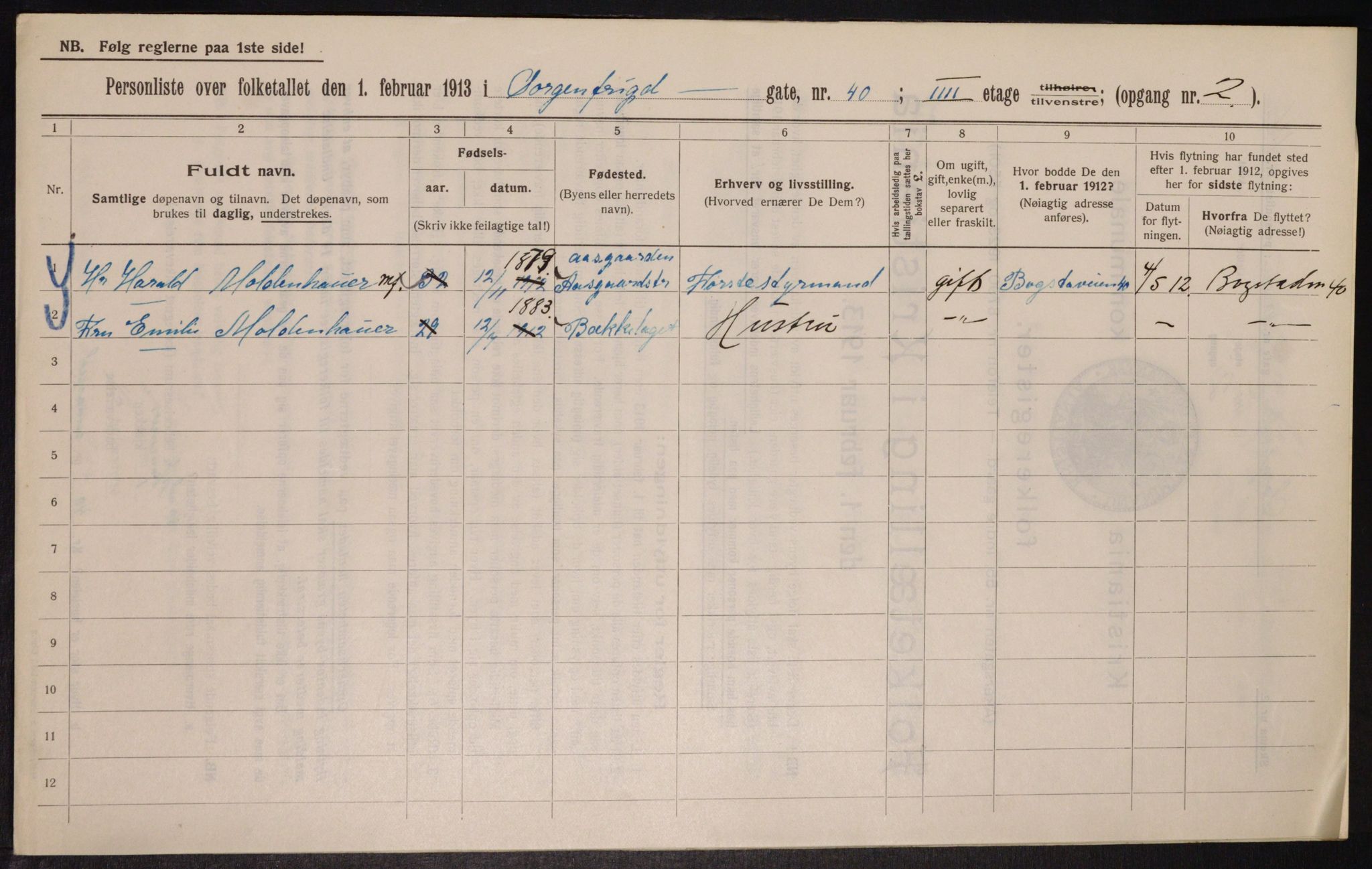 OBA, Municipal Census 1913 for Kristiania, 1913, p. 100427