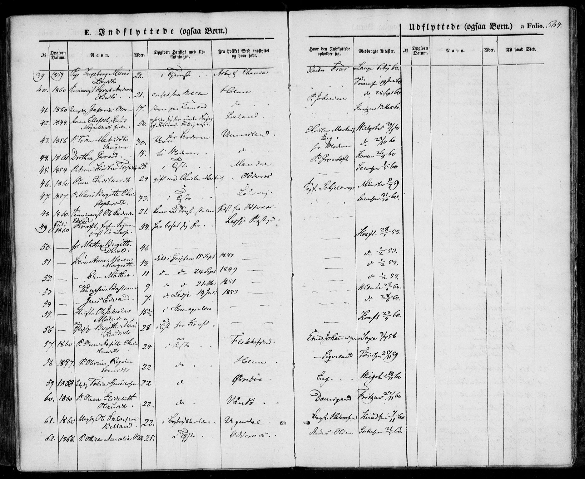 Kristiansand domprosti, SAK/1112-0006/F/Fa/L0014: Parish register (official) no. A 14, 1852-1867, p. 564