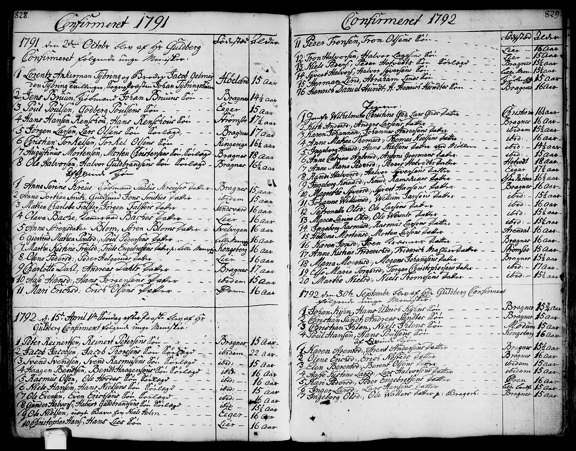 Bragernes kirkebøker, SAKO/A-6/F/Fa/L0006a: Parish register (official) no. I 6, 1782-1814, p. 828-829