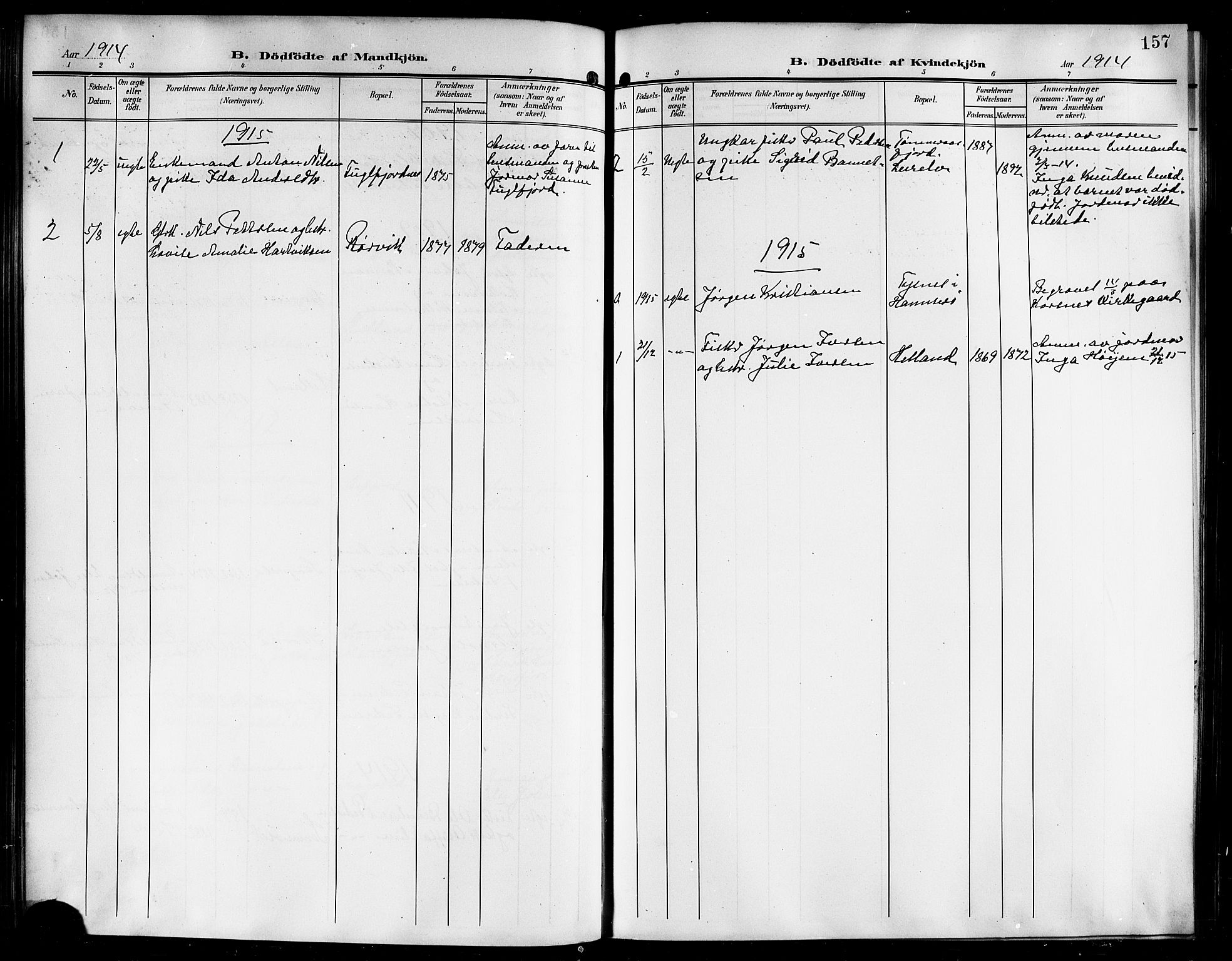 Ministerialprotokoller, klokkerbøker og fødselsregistre - Nordland, AV/SAT-A-1459/861/L0877: Parish register (copy) no. 861C03, 1903-1919, p. 157