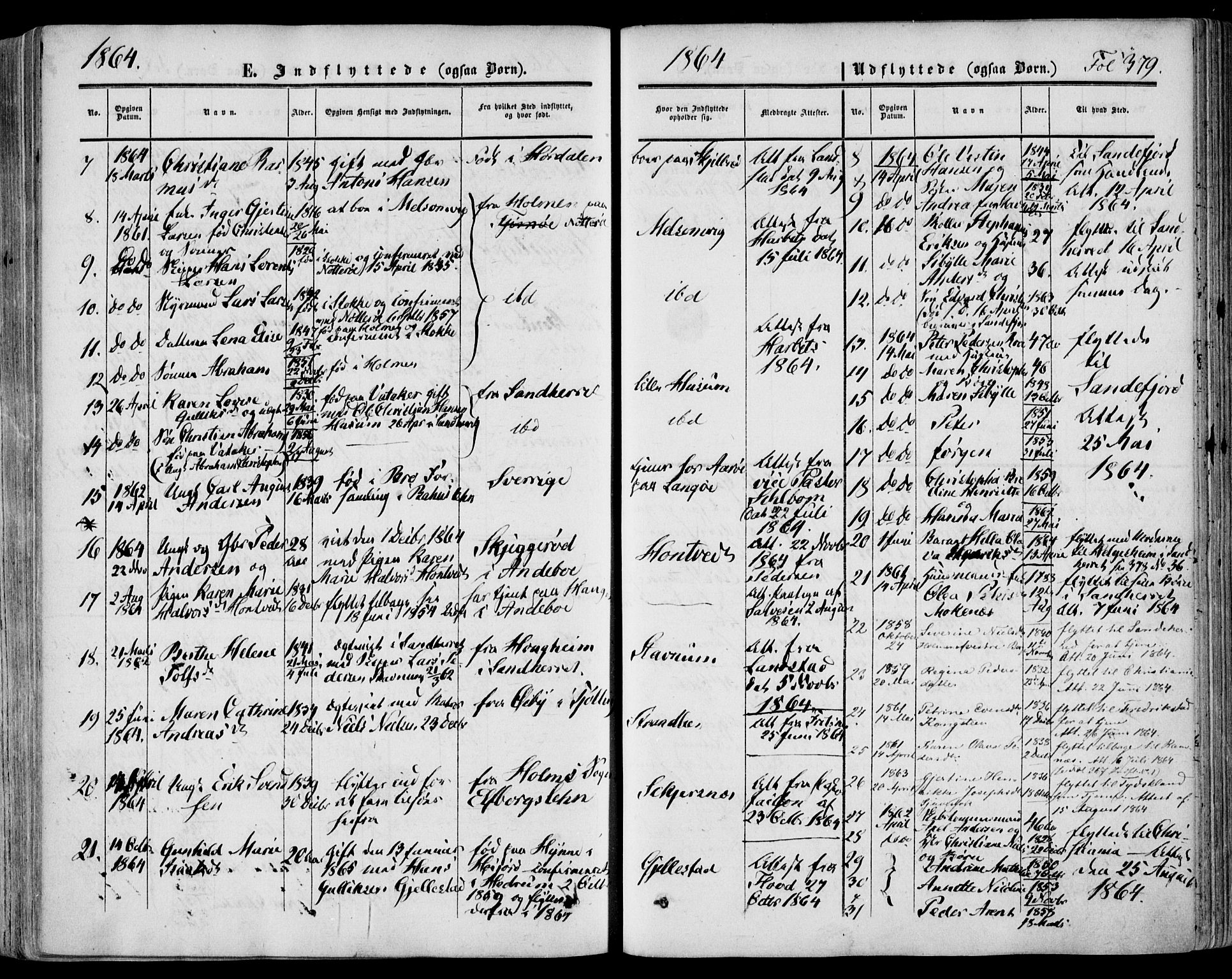 Stokke kirkebøker, AV/SAKO-A-320/F/Fa/L0008: Parish register (official) no. I 8, 1858-1871, p. 379