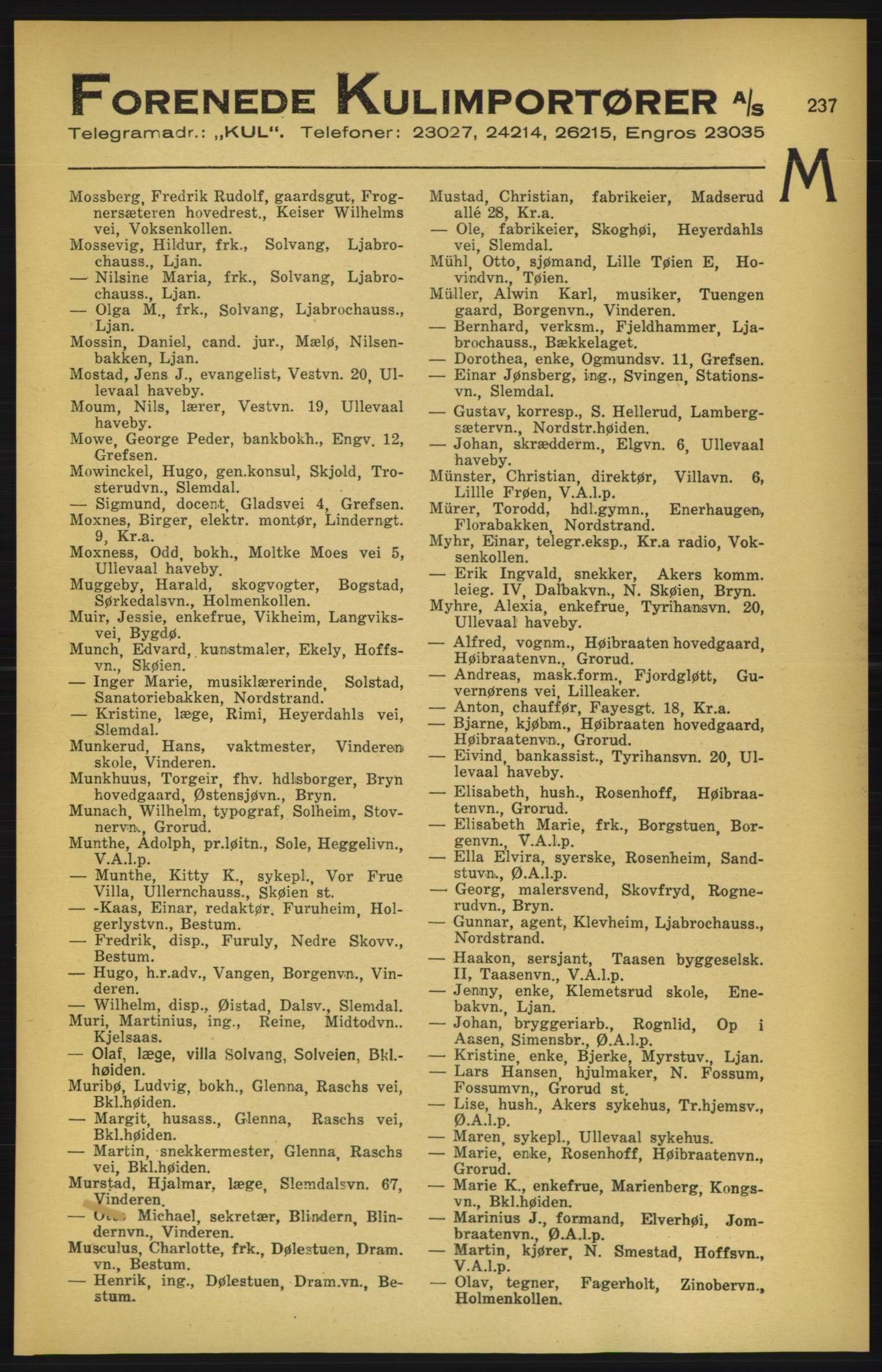 Aker adressebok/adressekalender, PUBL/001/A/003: Akers adressekalender, 1924-1925, p. 237
